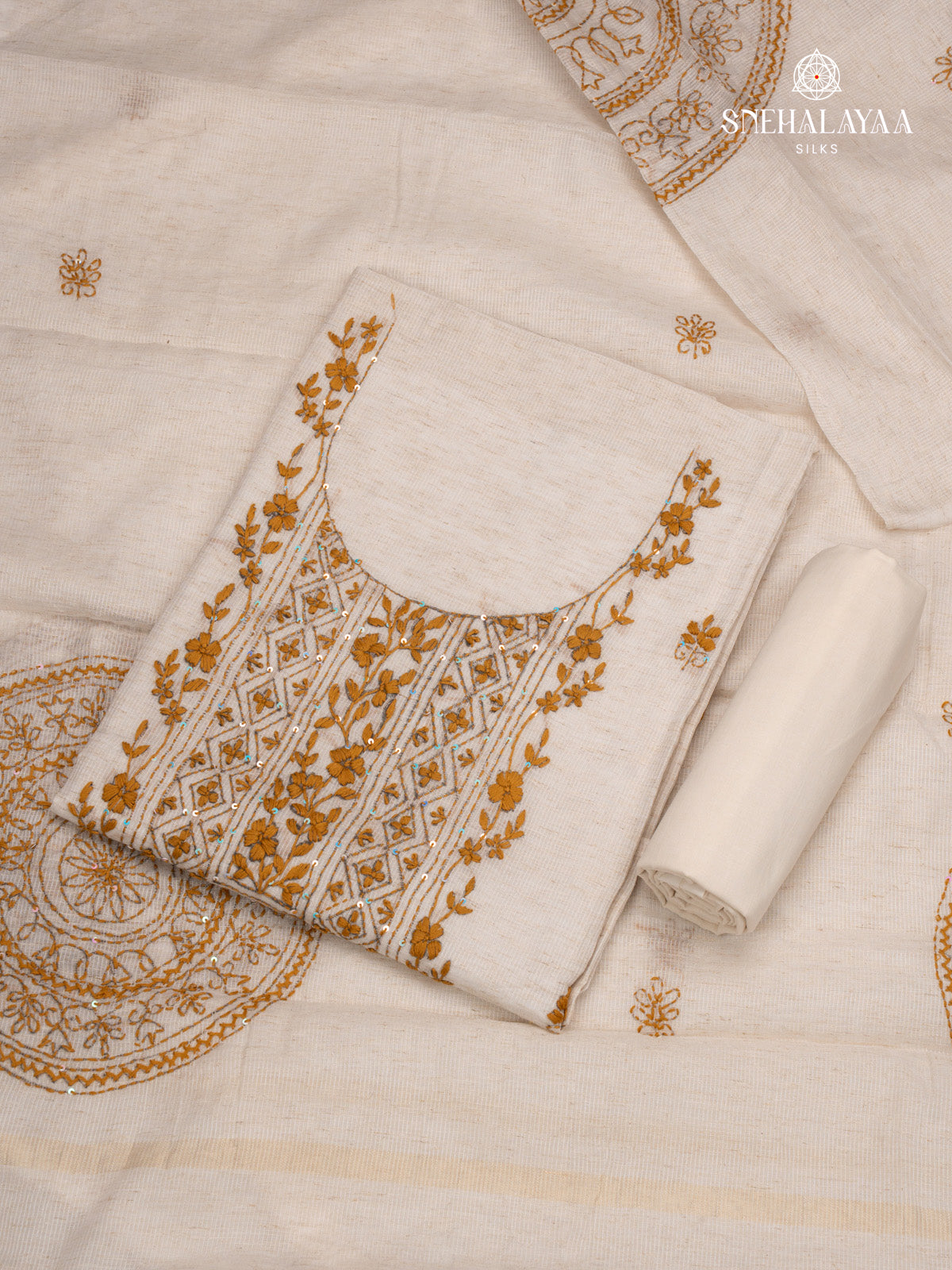 White Linen 3-Piece Salwar Suit Material