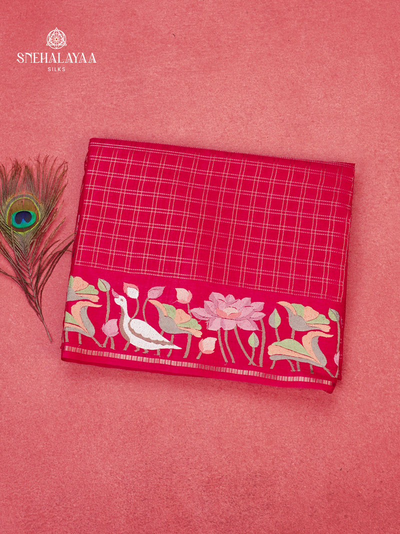 Rani Pink Munga Tussar Embroidery Saree
