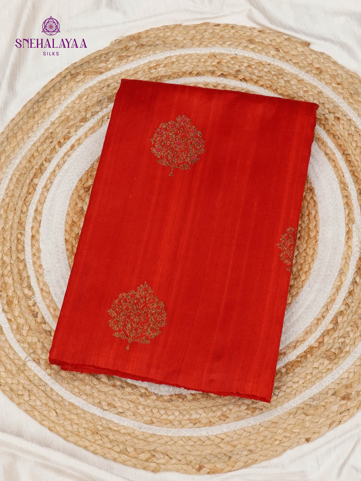 Cherry Red Banaras Raw Silk Saree