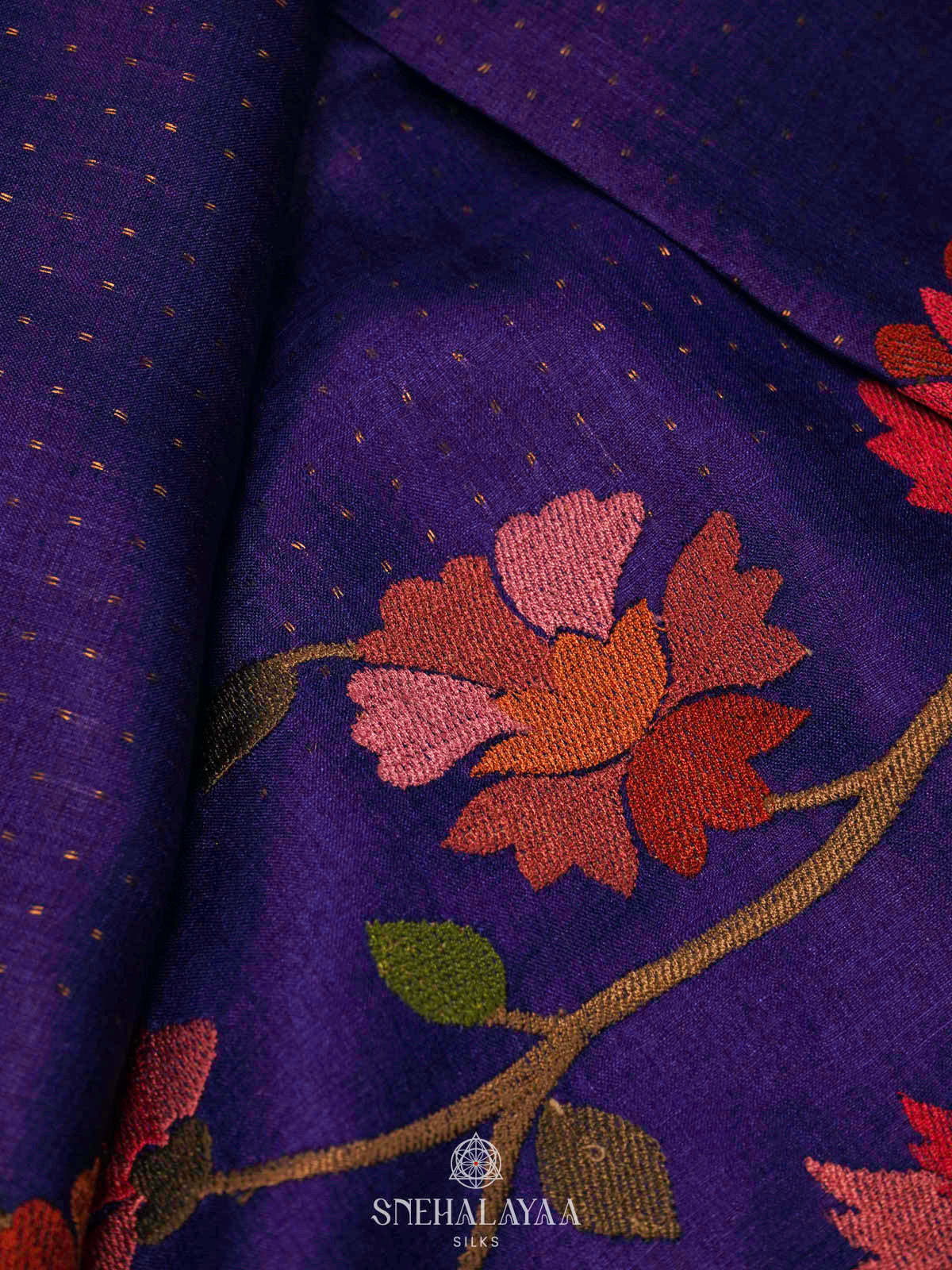 Royal Blue Tussar Embroidery Saree