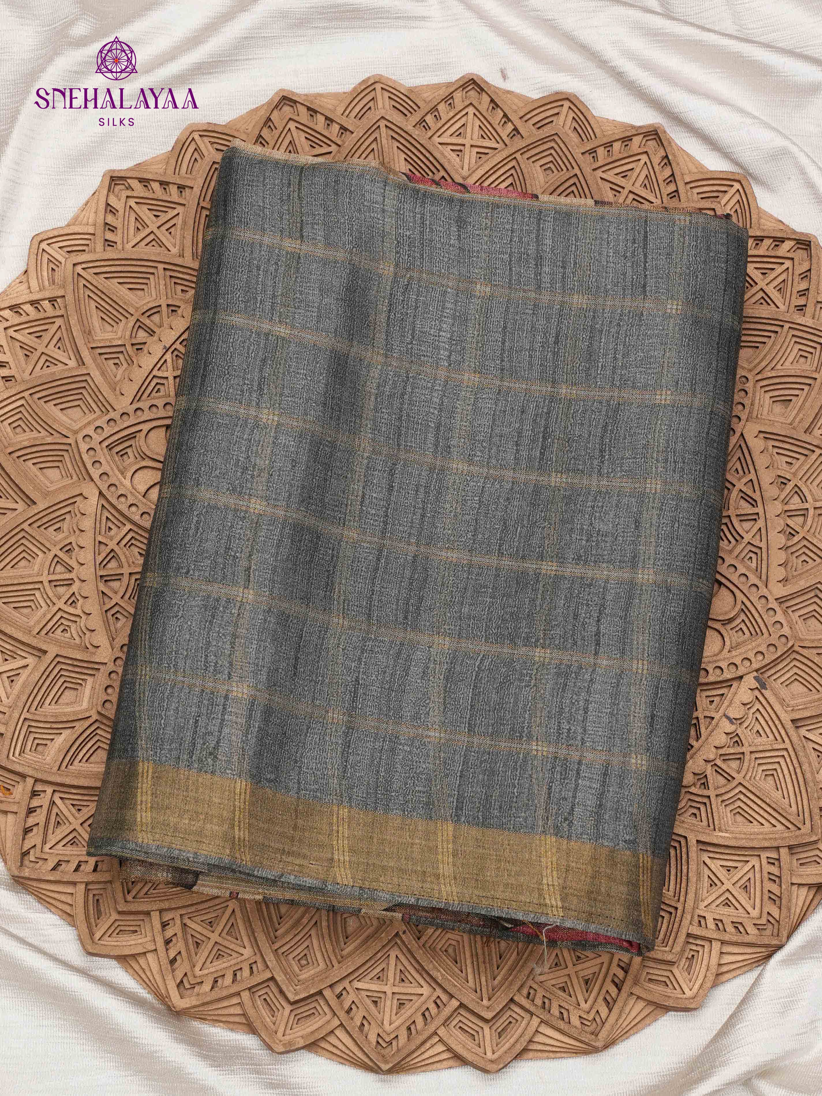 Grey Floral Printed Tussar Saree