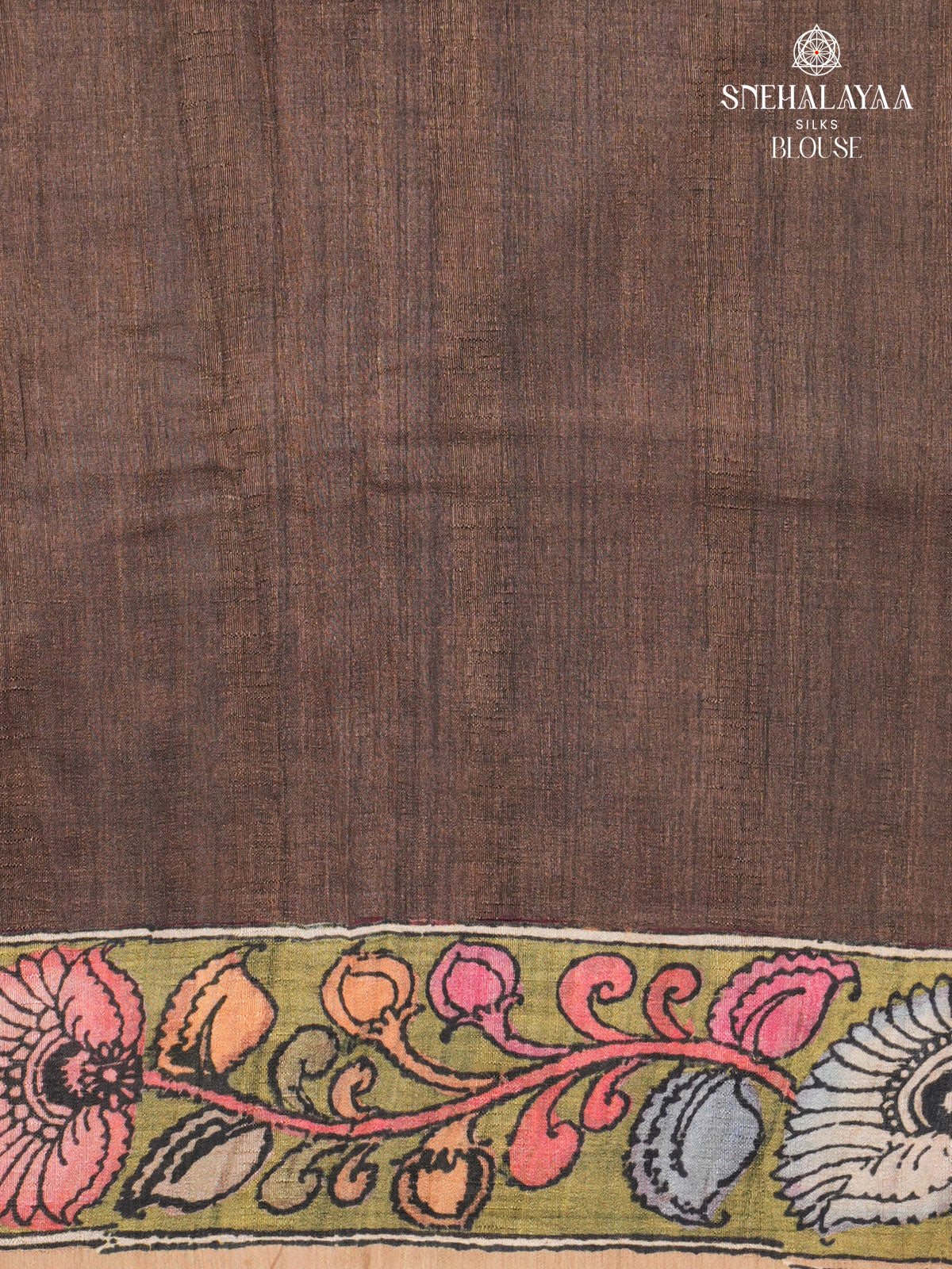 Burgundy Kalamkari Tussar Saree