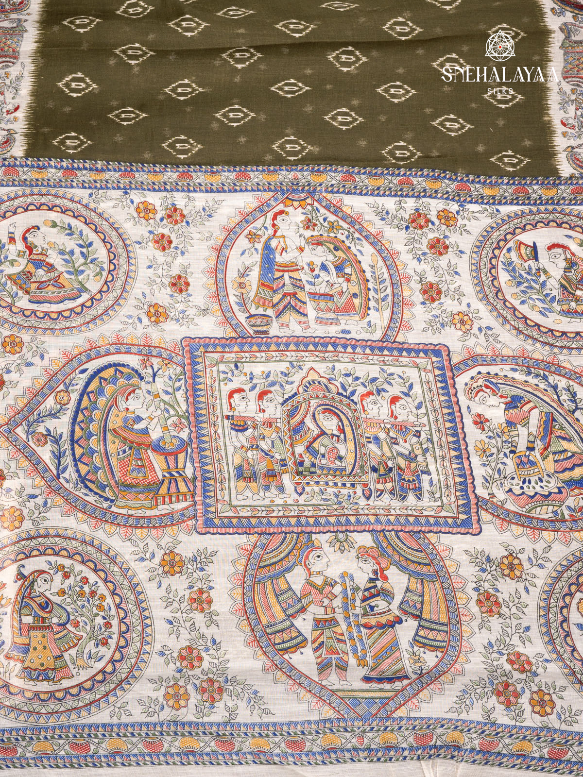 Olive Green Linen Saree