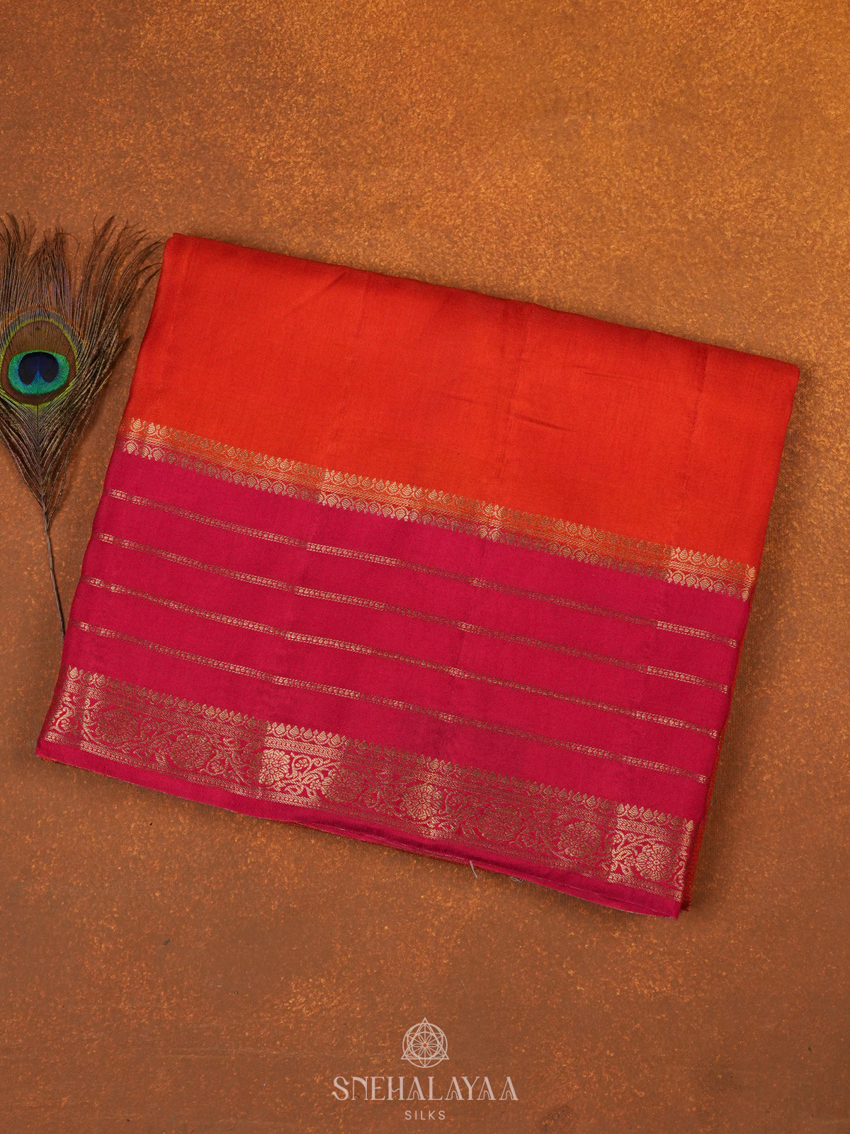 Orange Banarasi Silk Saree