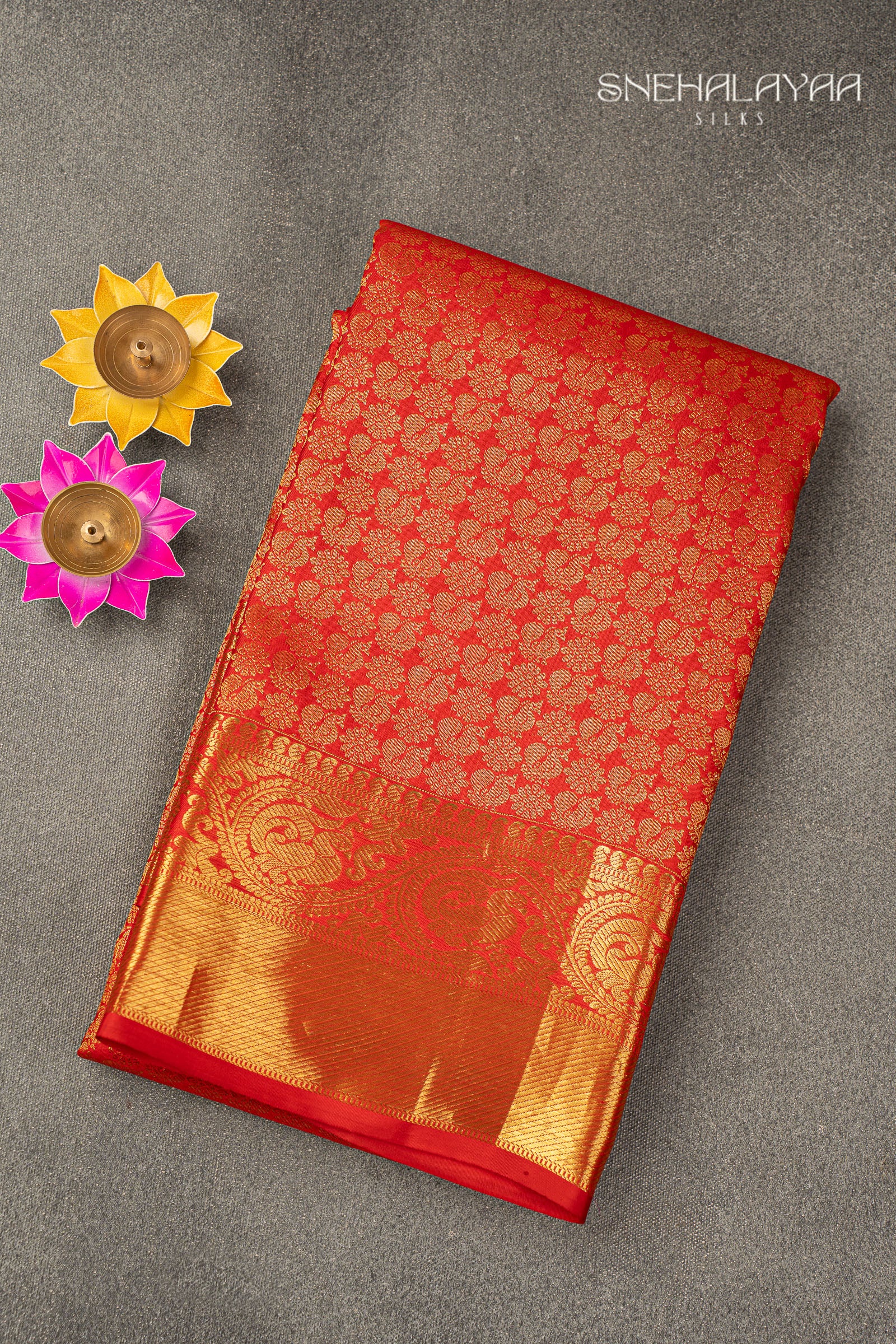 Rose Red Kancheevaram Silk Saree