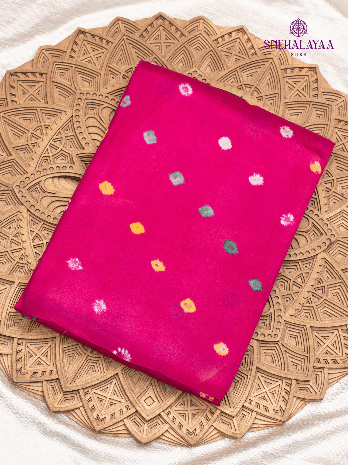 Rani Pink Tussar with Bandhini Design Saree