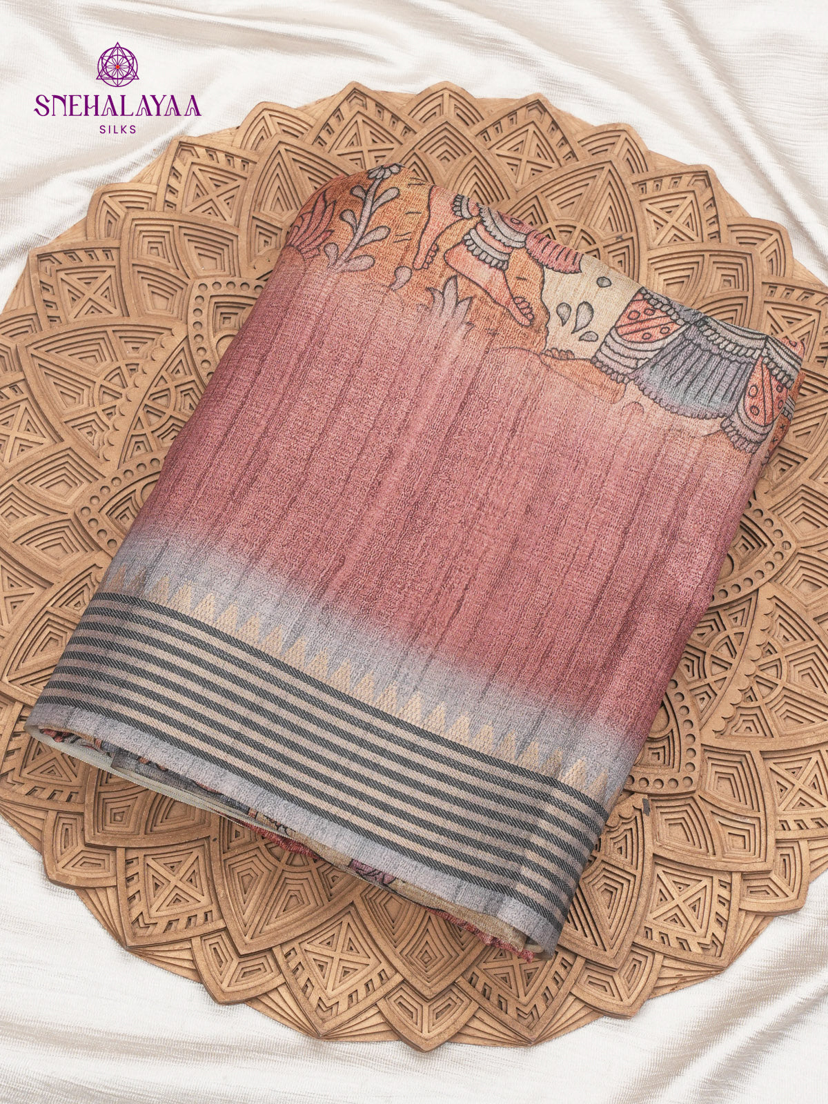 Beige With Maroon Border Kalamkari Tussar Saree