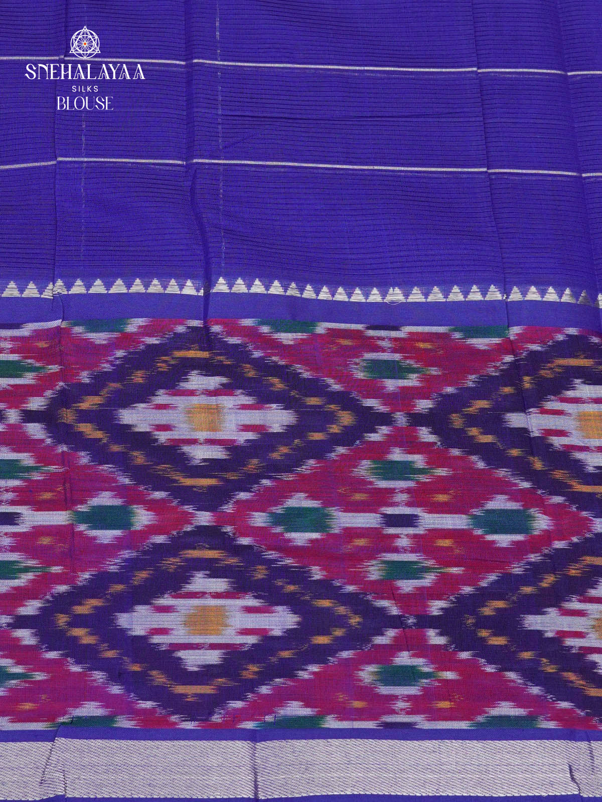 Royal Blue Mangalagiri Silk Cotton Saree with Ikat Border