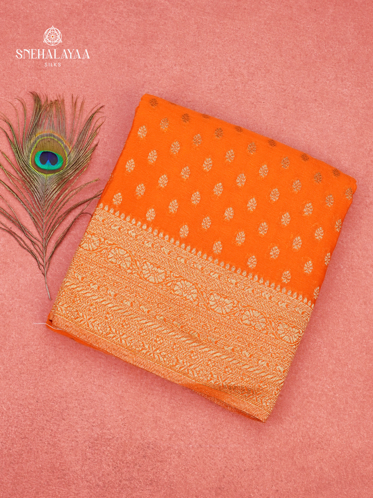 Orange Banaras Crepe Silk Saree