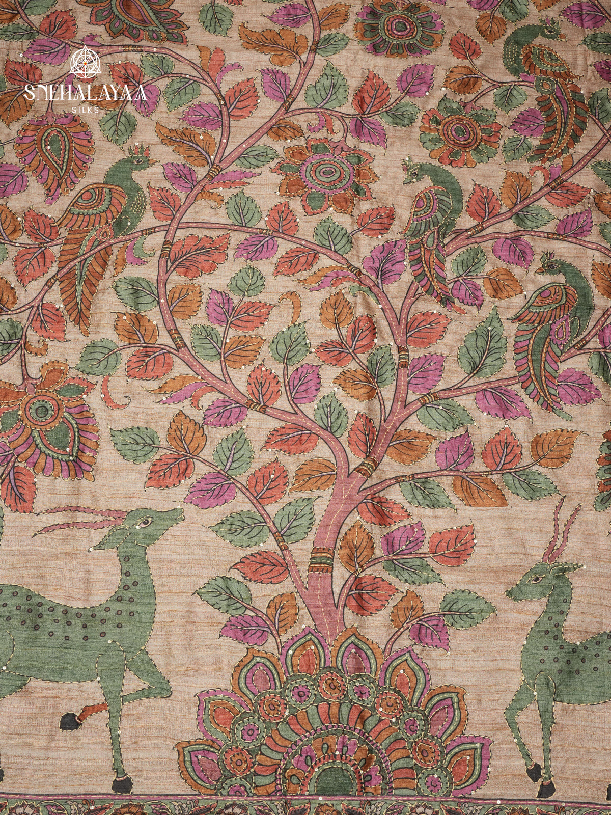 Beige Tussar Embroidery Saree