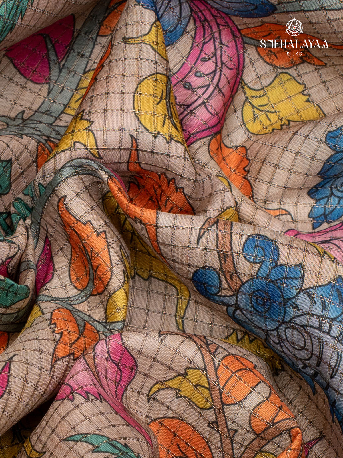 Sandal Printed Tussar Saree