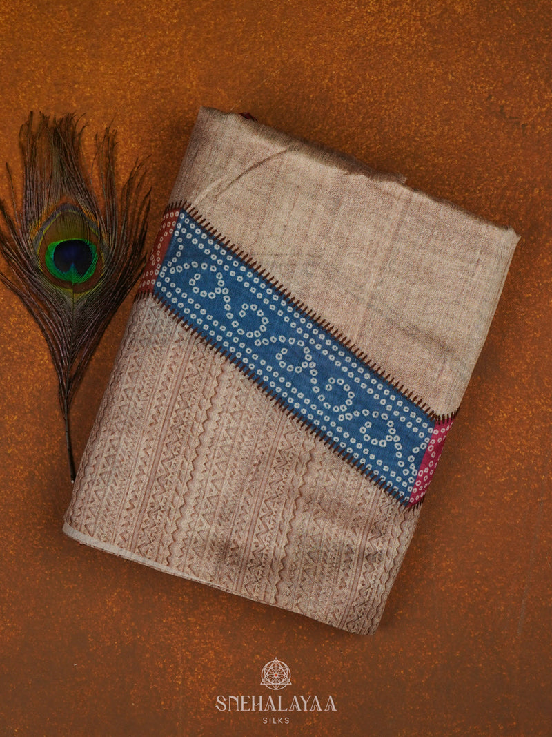 Brown Tussar Embroidery Saree