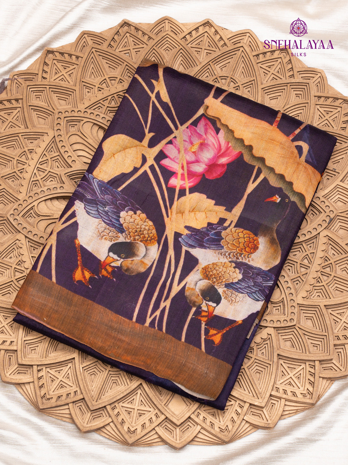 Violet Printed Tussar Saree