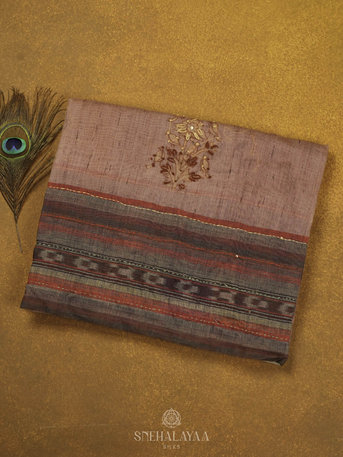 Pink Linen Embroidery Saree