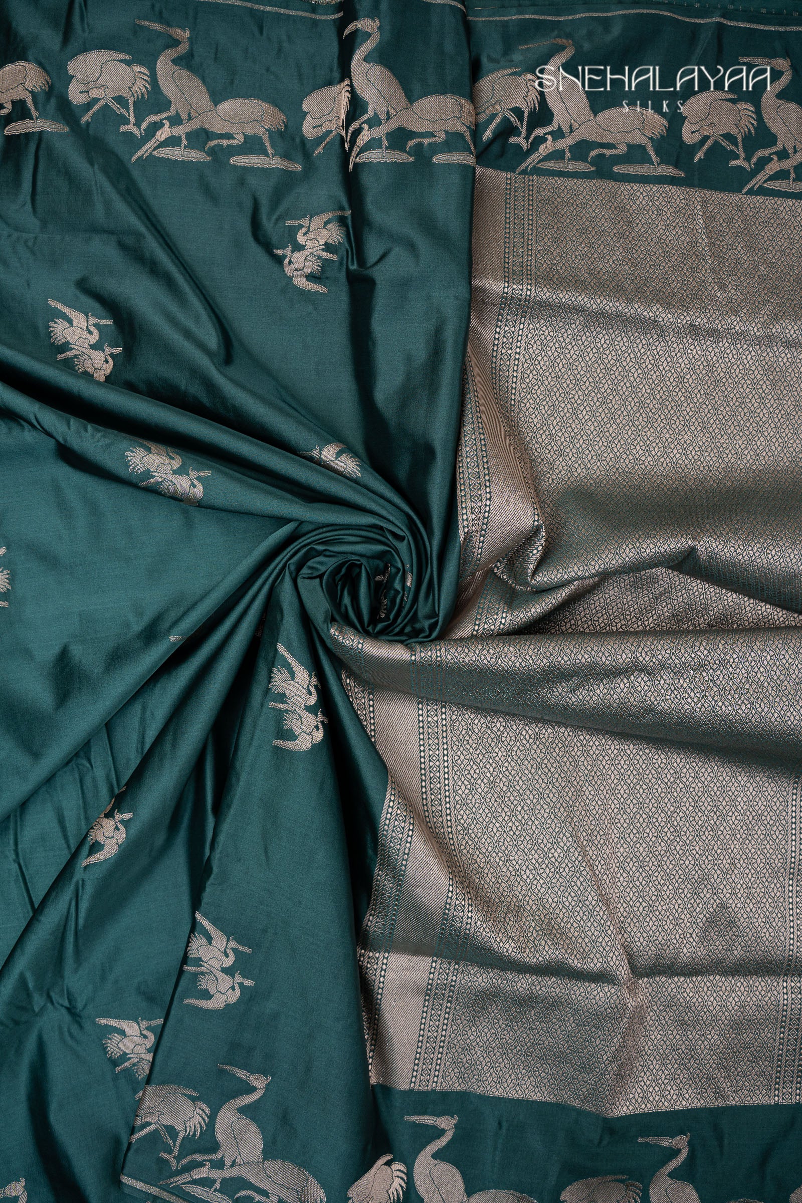 Ocean Blue Satin Banaras Saree