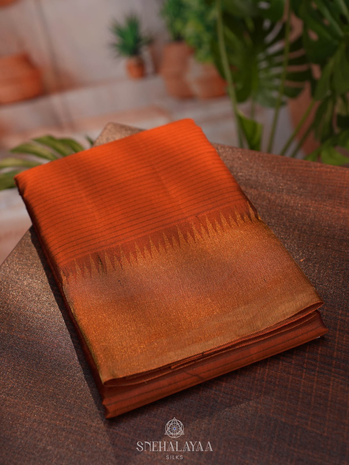 Rust Orange Kanjivaram silk saree