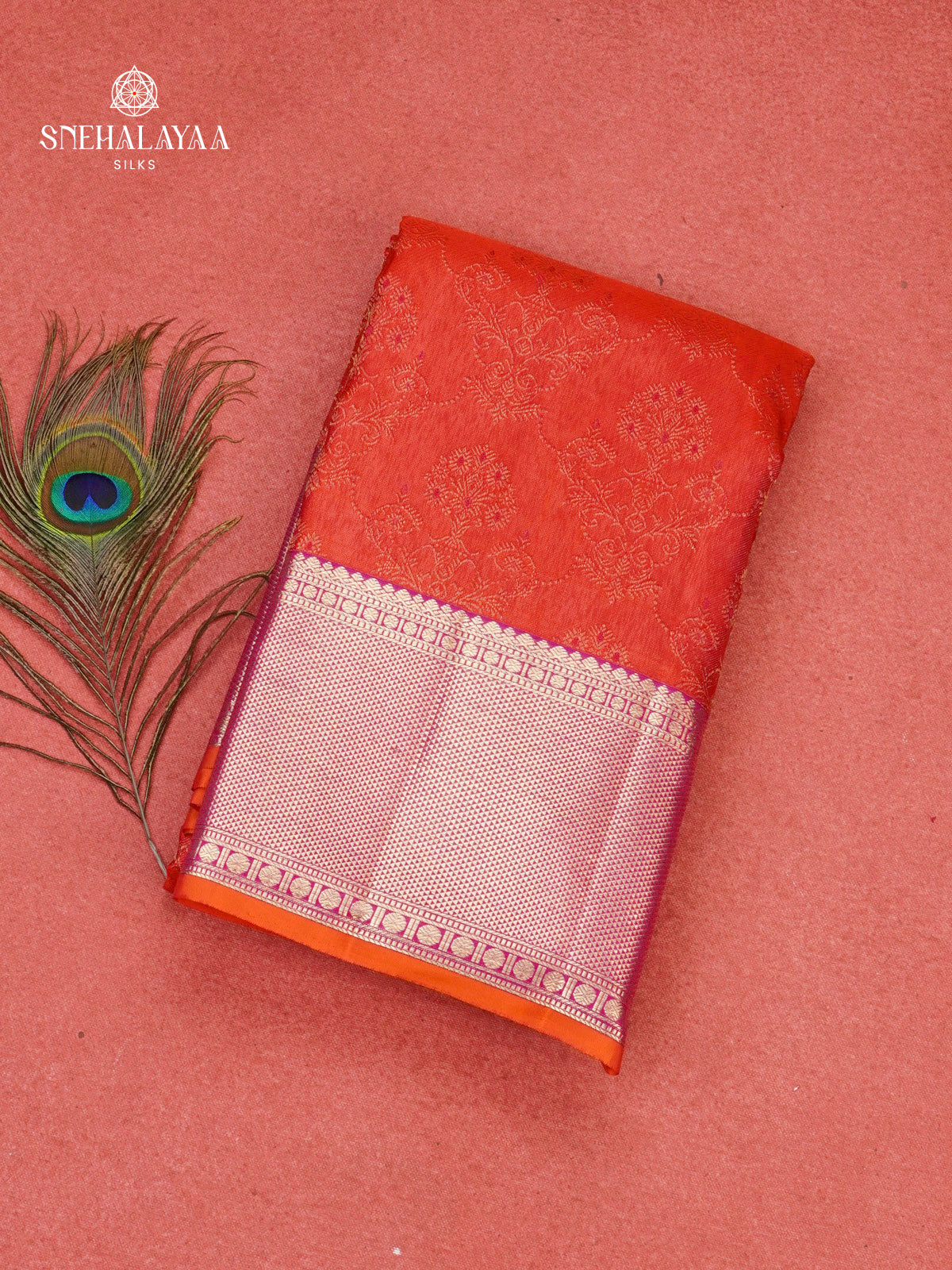 Rust Orange Kanjivaram Silk Saree