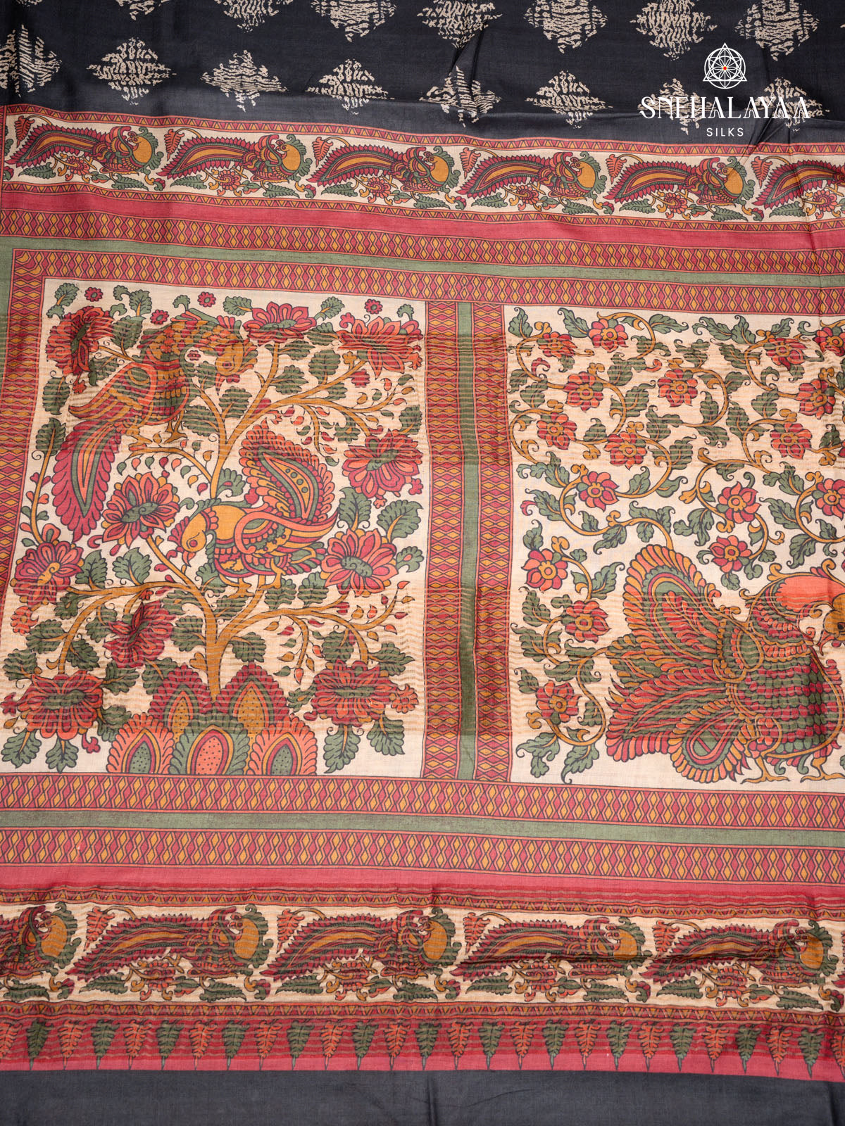 Black Printed Tussar Saree