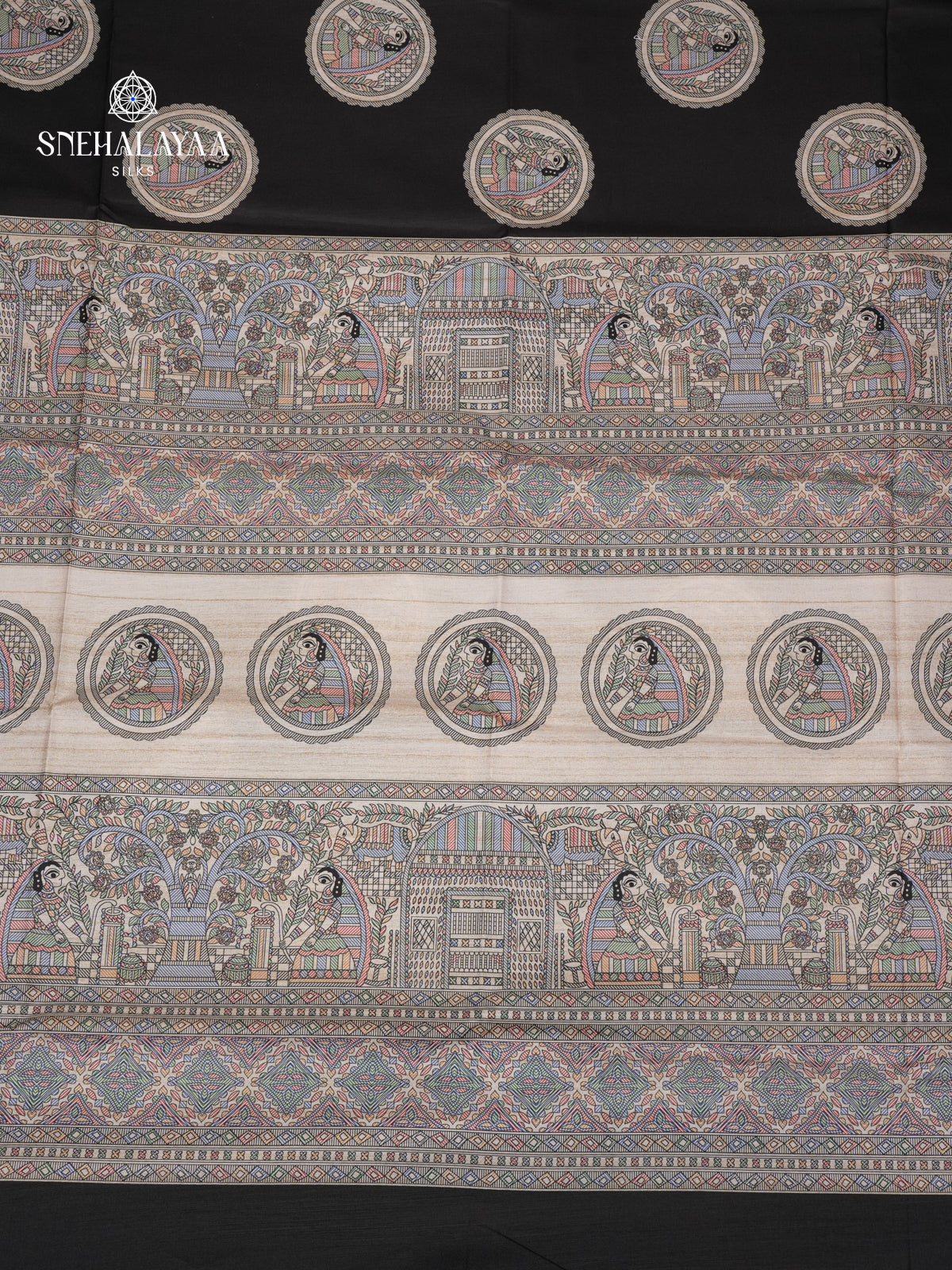 Black Madhubani Printed Saree