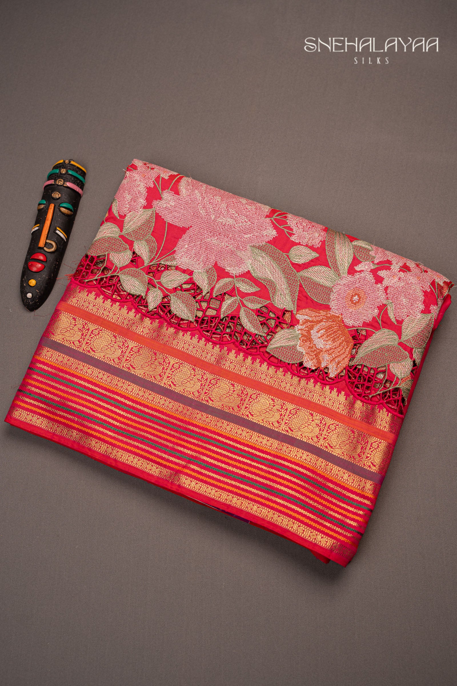 Rose Red Kancheevaram Silk Saree