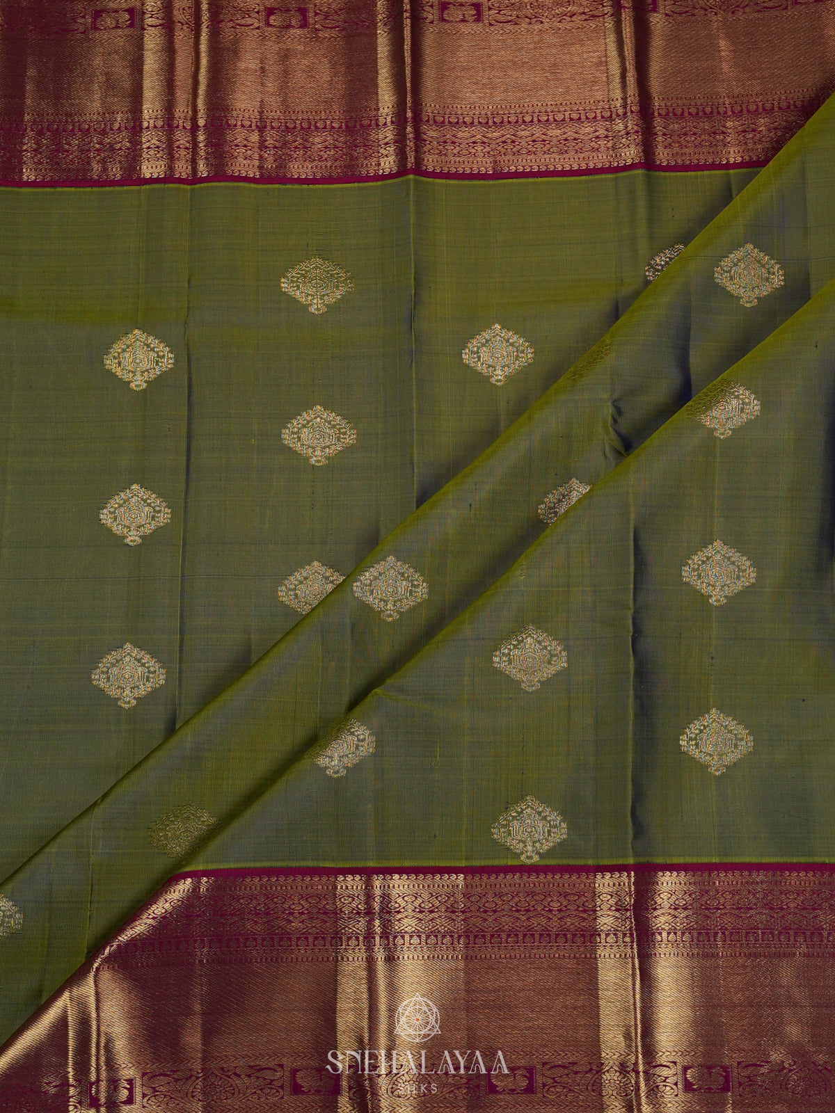 Olive Green Kanjivaram Silk Saree