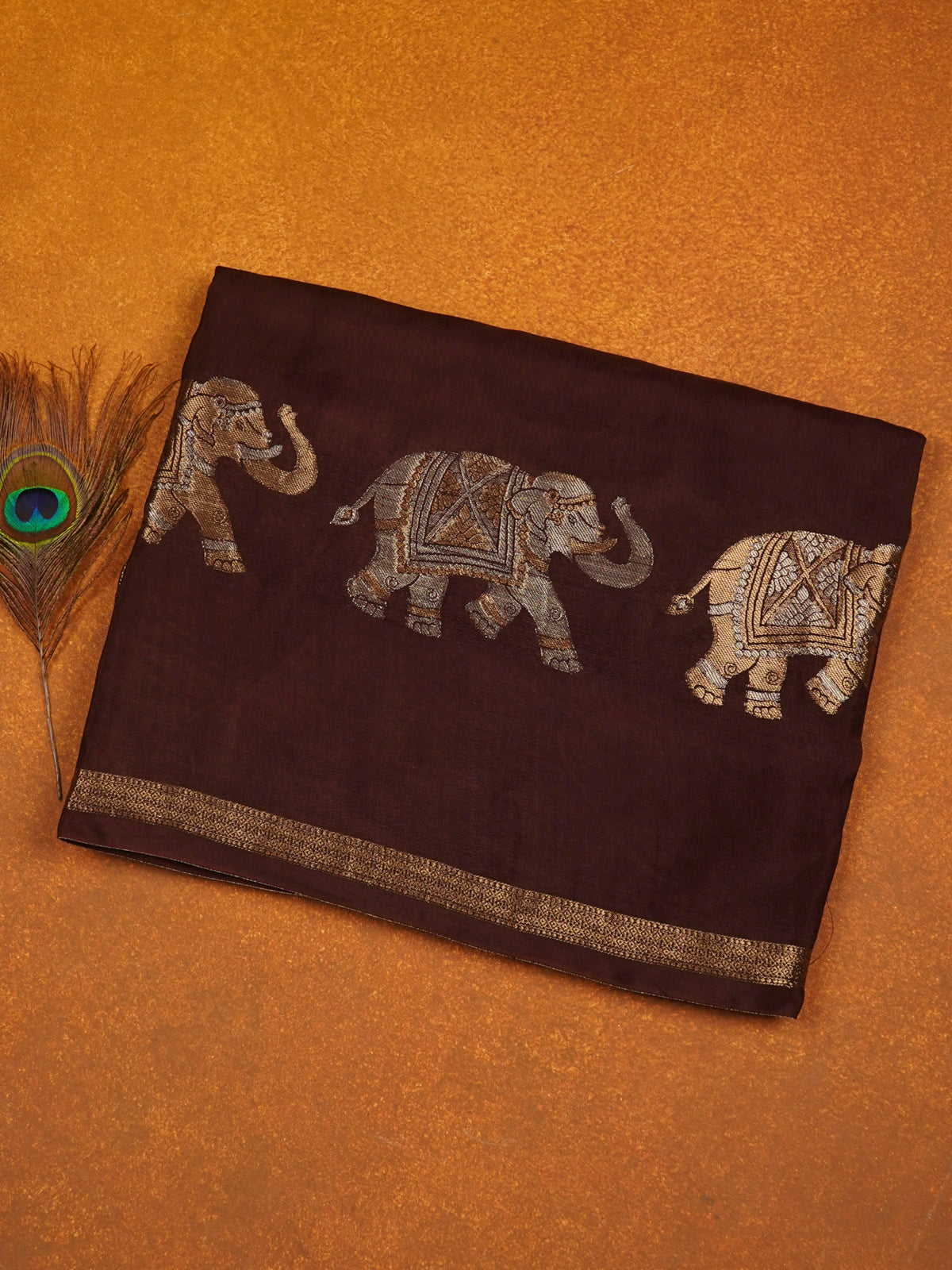 Brown Banaras Dola Silk Saree