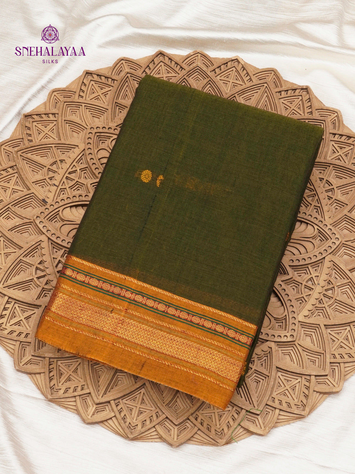 Olive Green Narayanpet Cotton Saree