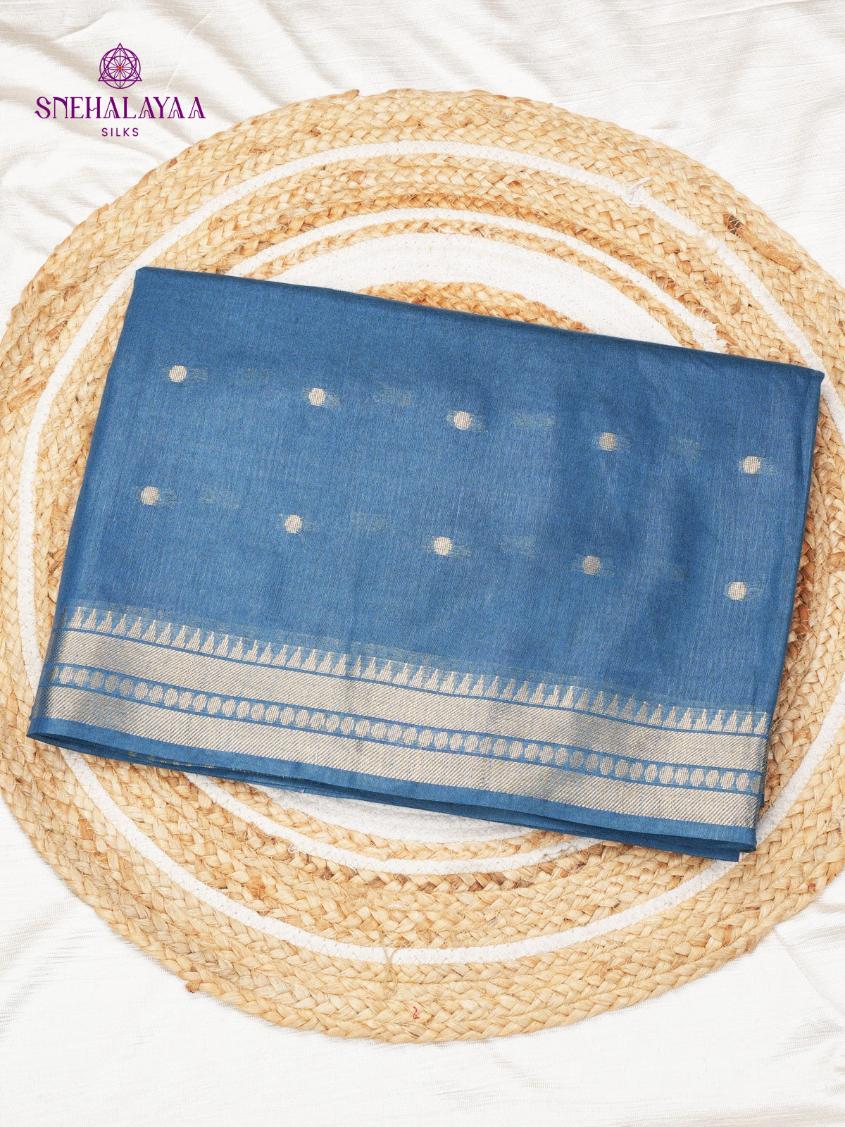 Teal Blue Bamboo Silk Saree