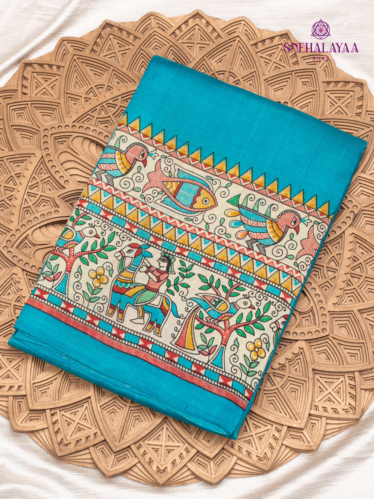 Blue Printed Tussar Saree