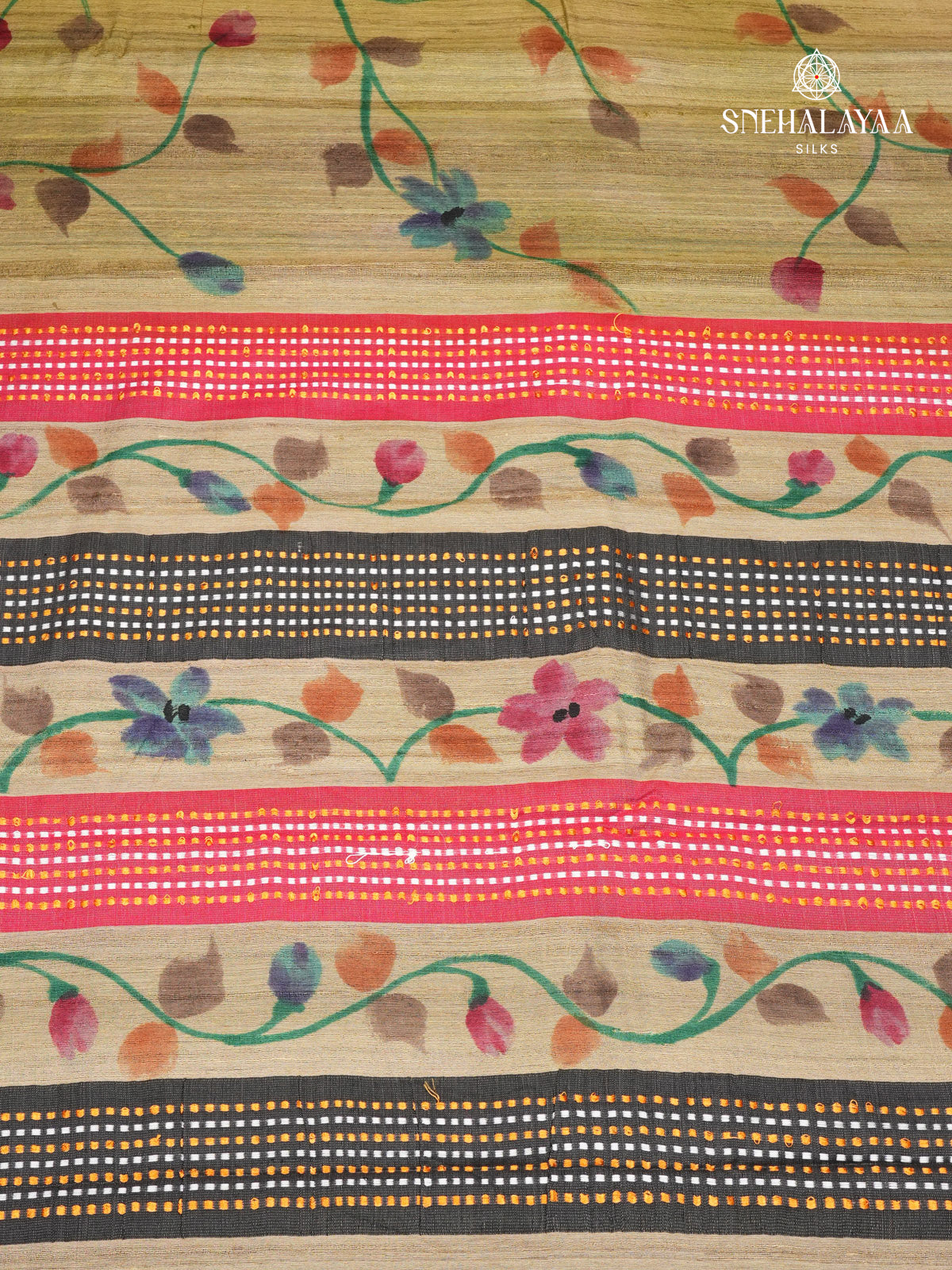 Olive Green Tussar Silk Saree