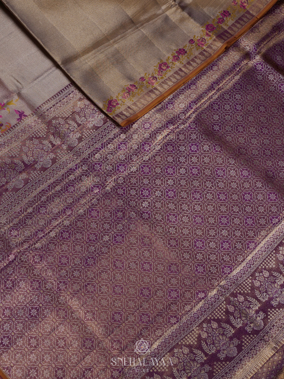 Taupe Gold Tissue Kanjivaram Silk Saree