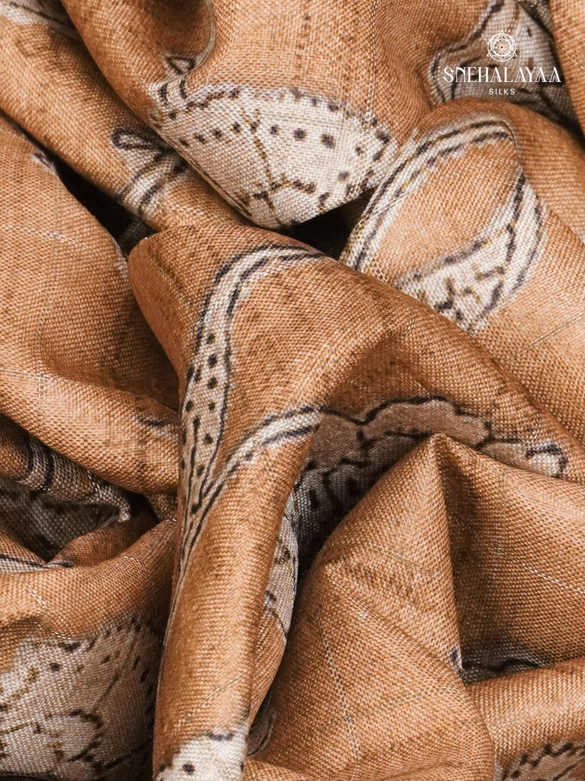 Mustard Floral Printed Tussar Saree