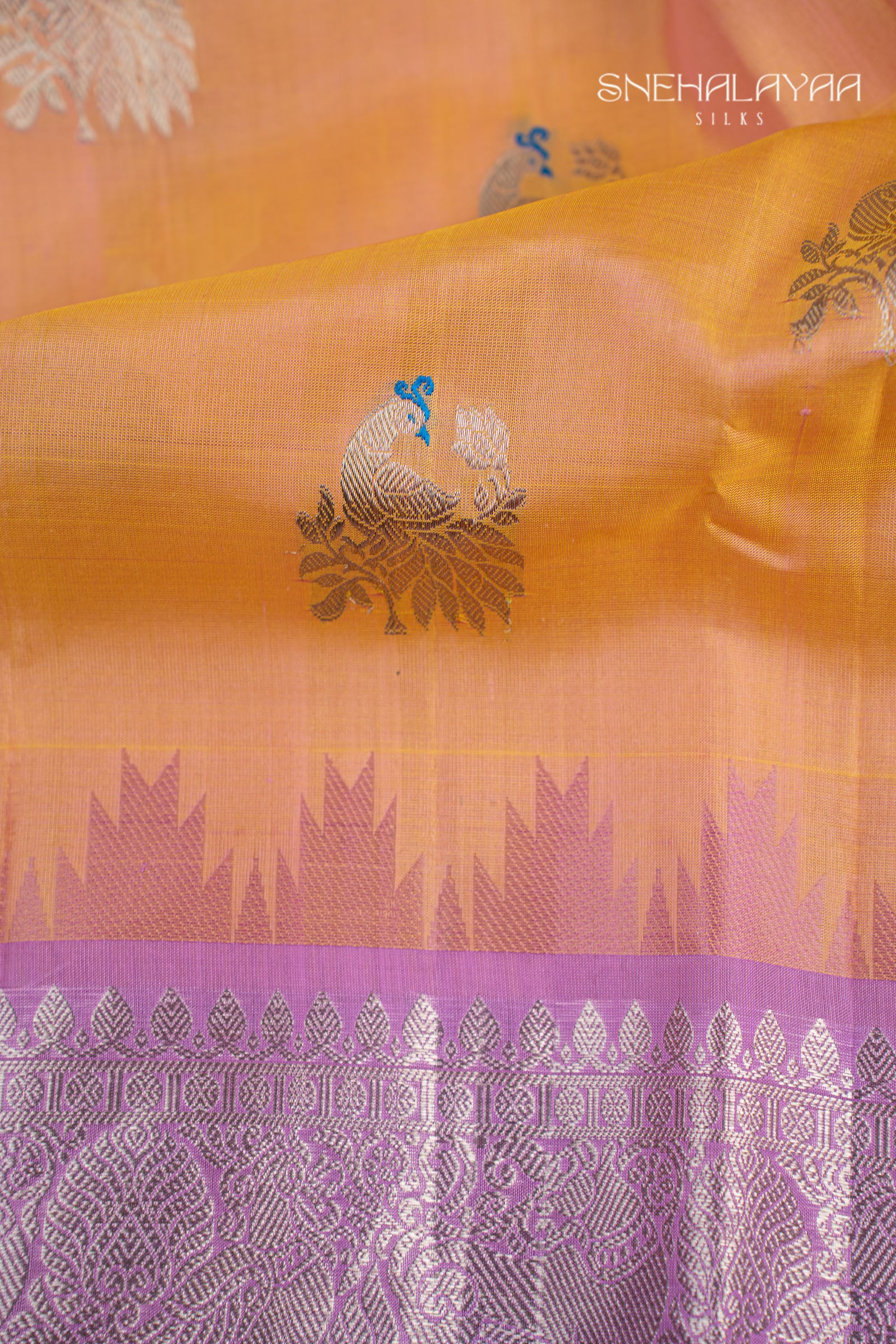 Yellow Orange Venkatagiri Silk Saree