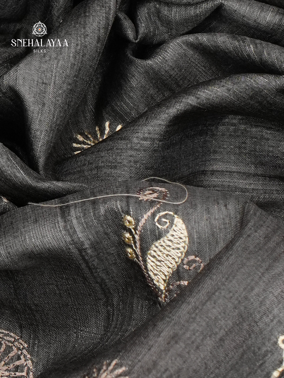 Grey Tussar Embroidery Saree