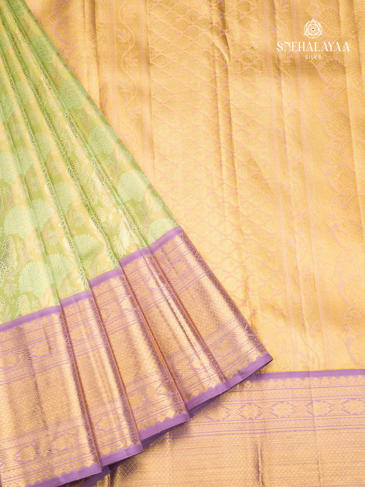 Lime Green Kanjivaram Silk Saree