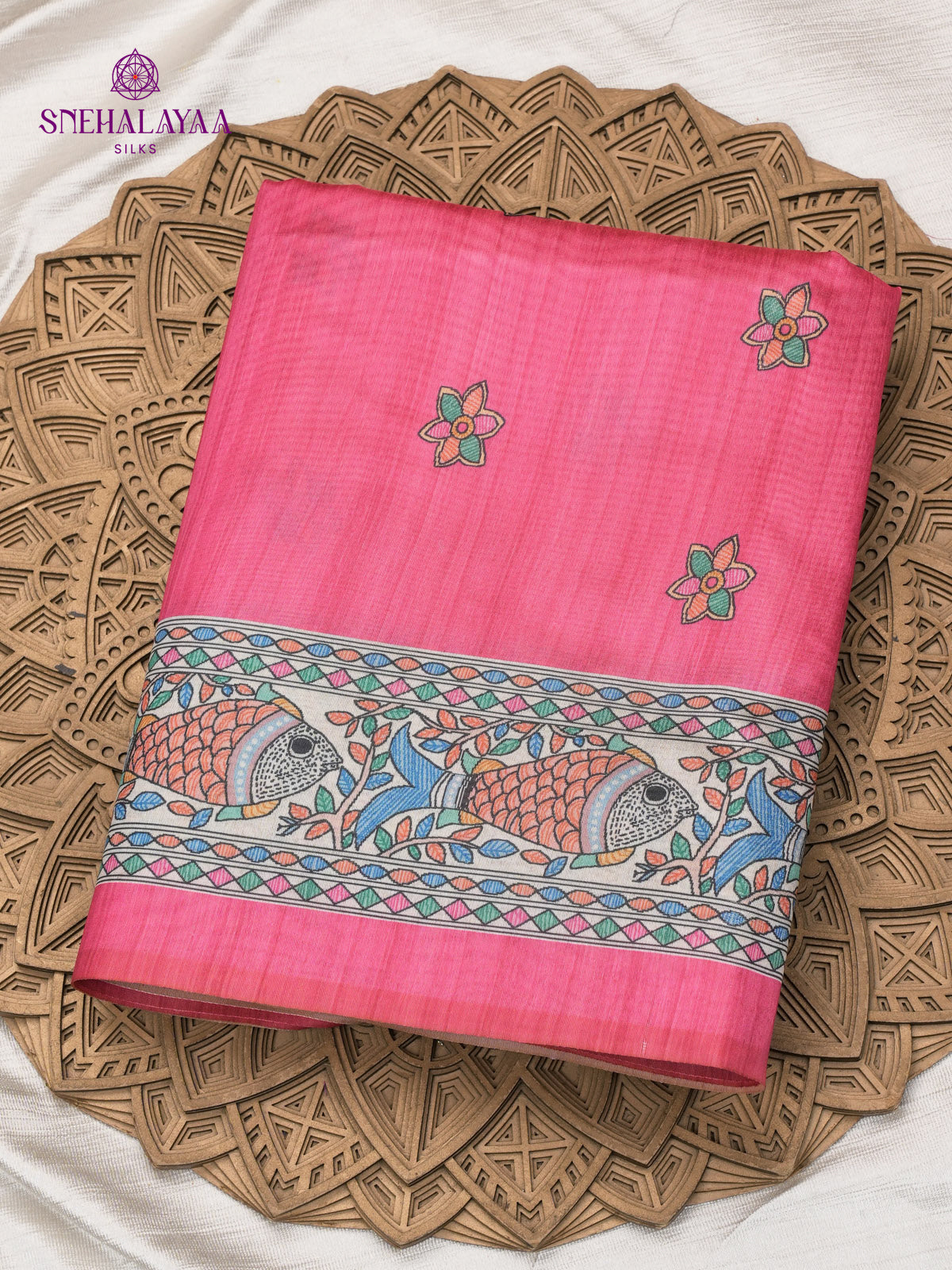 Rani Pink Madhubani Printed Saree