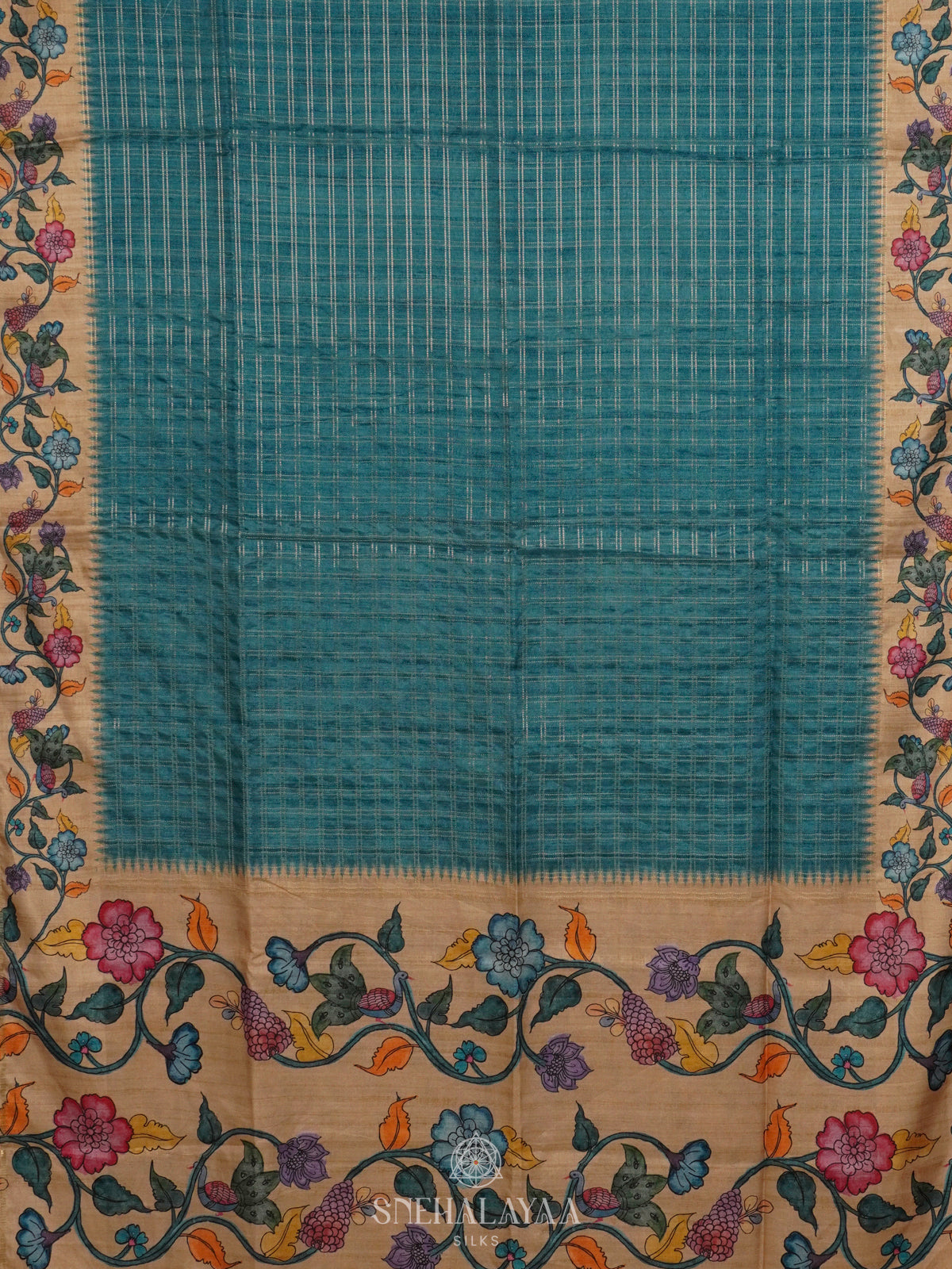 Peacock Blue Tussar Saree