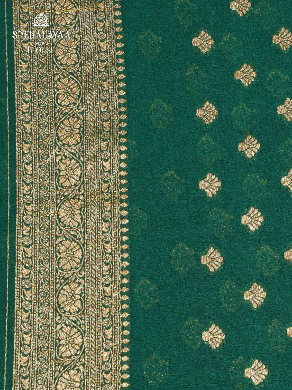 Emerald Green Banaras Crepe Silk Saree