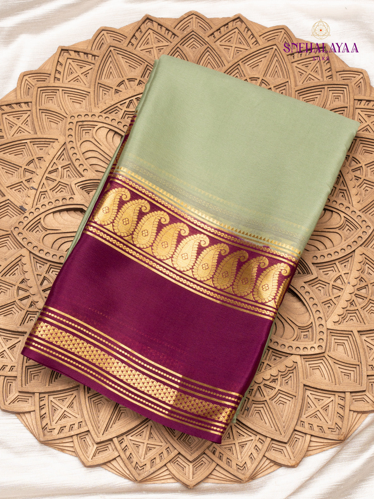 Pista Green Mysore Crepe Silk Saree