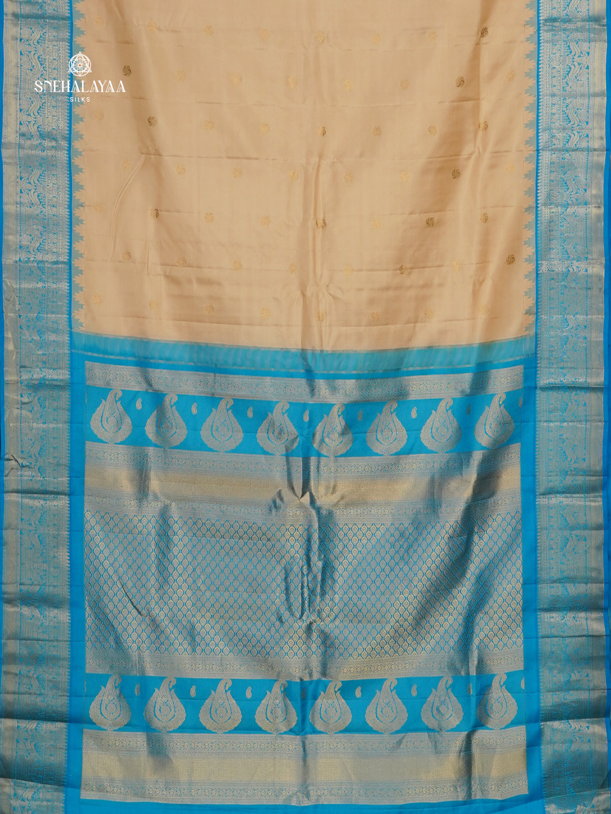 Cream Gadwal Silk Saree