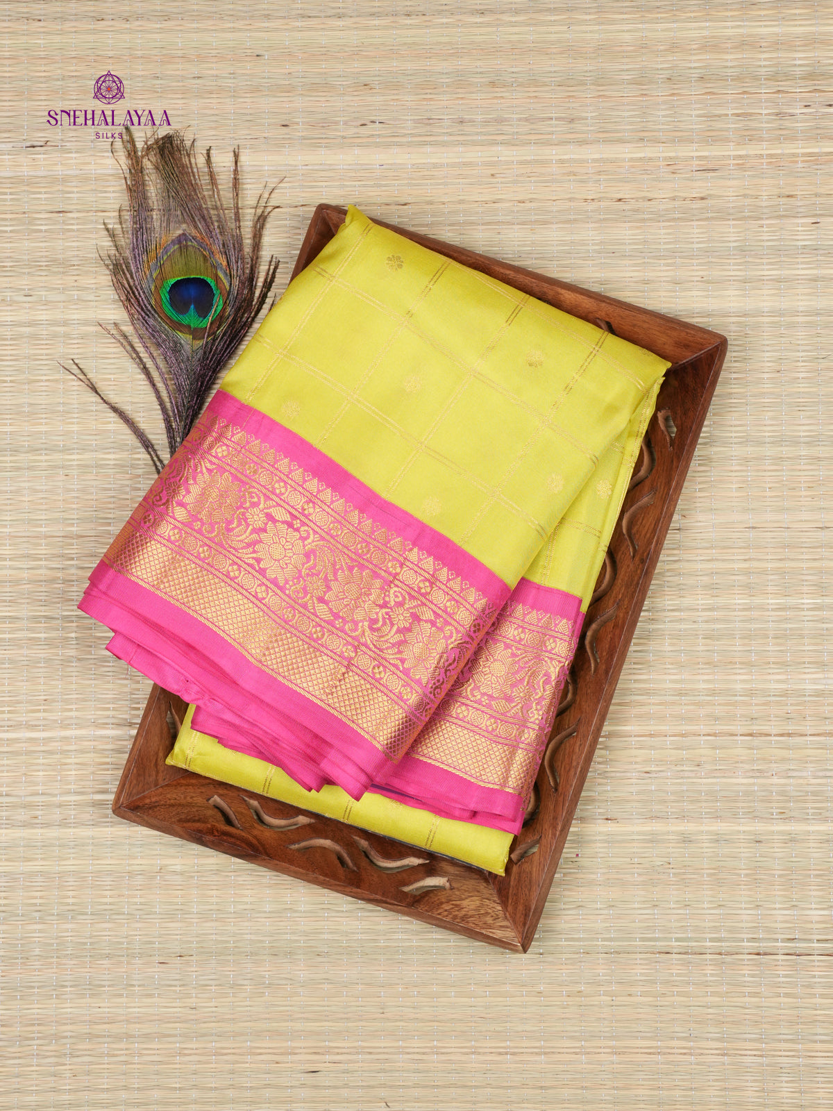 Lemon Yellow Gadwal Silk Saree
