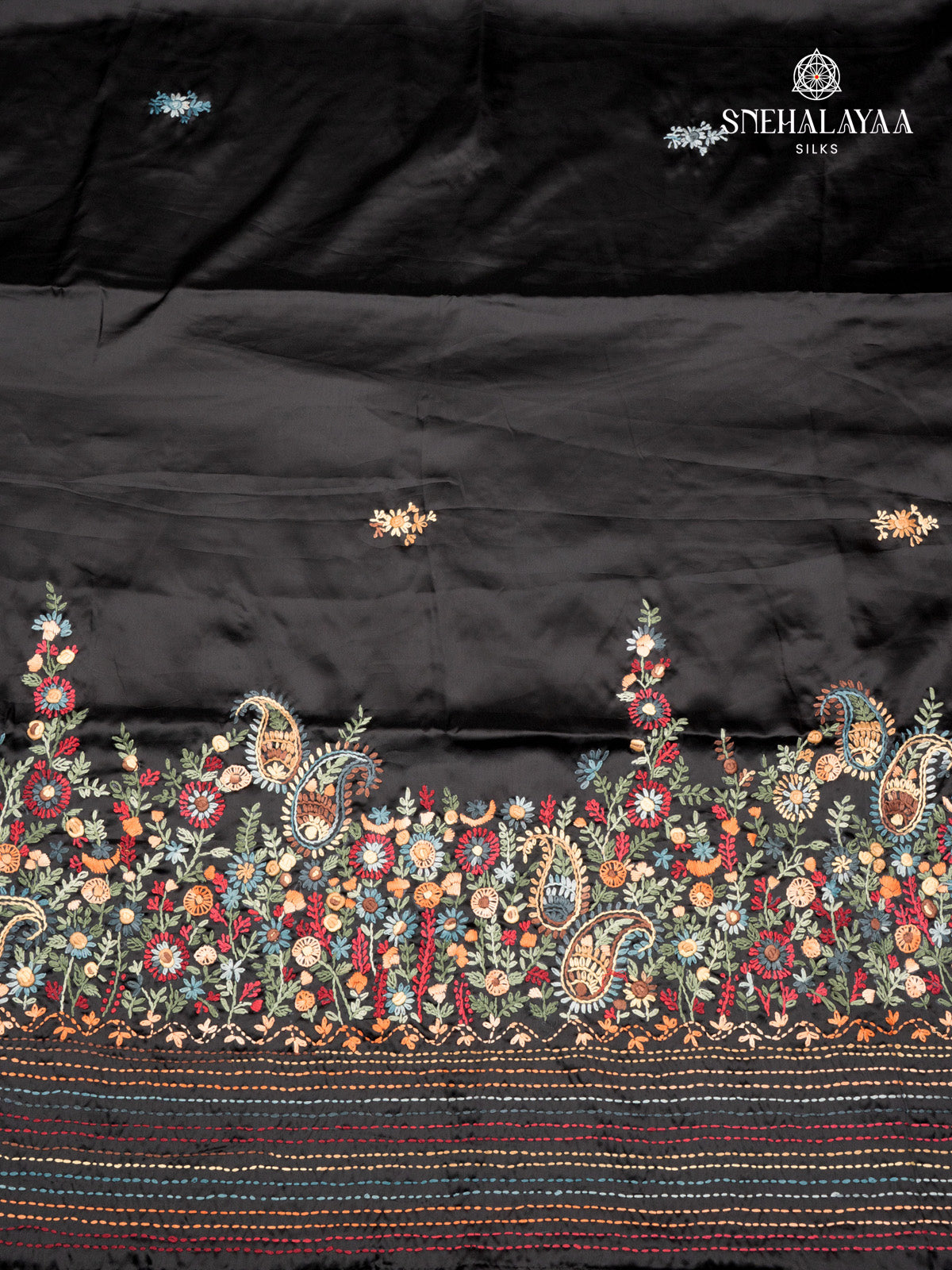 Black Satin Embroidery Saree