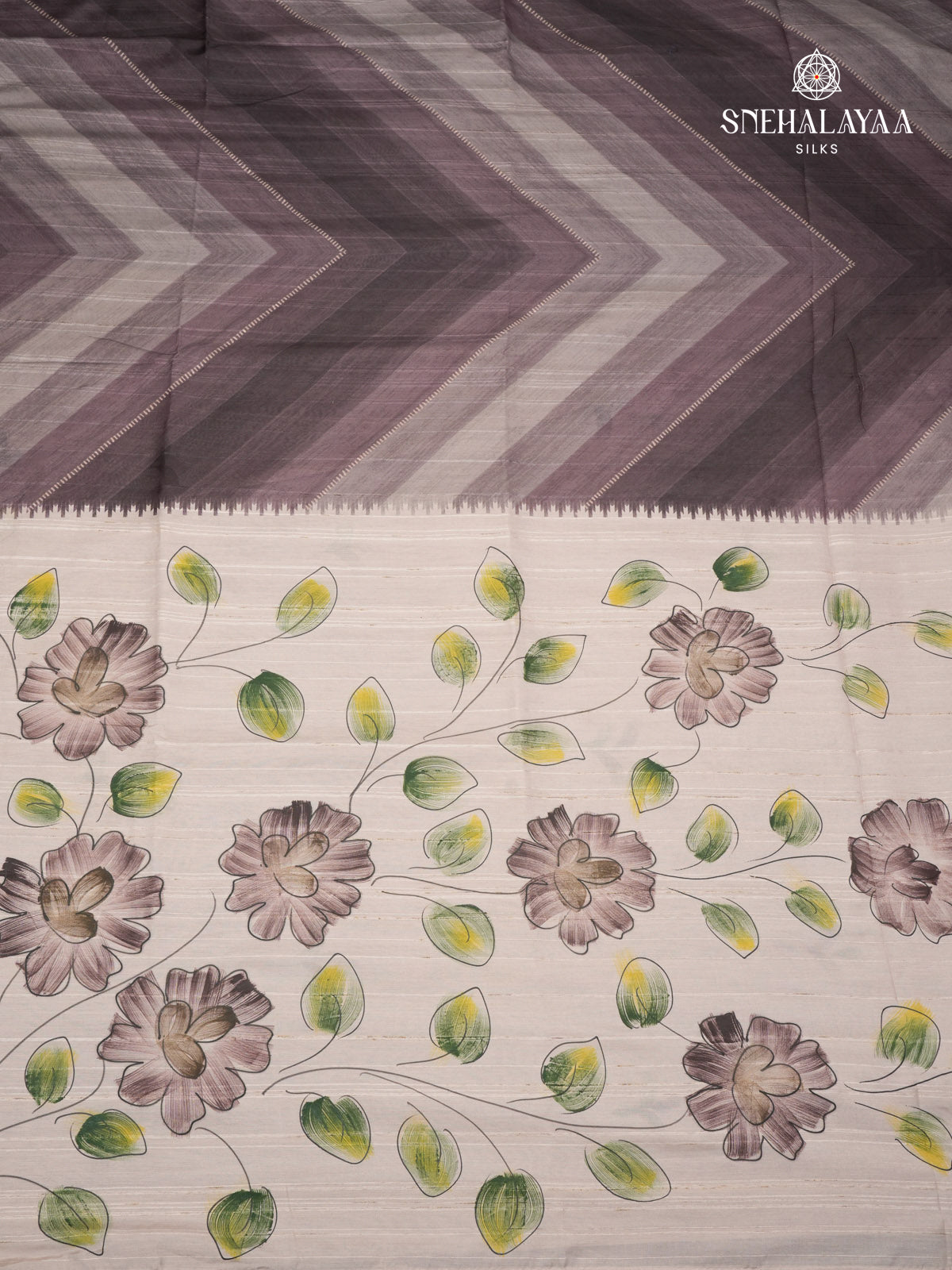 Grey Floral Printed Tussar Saree