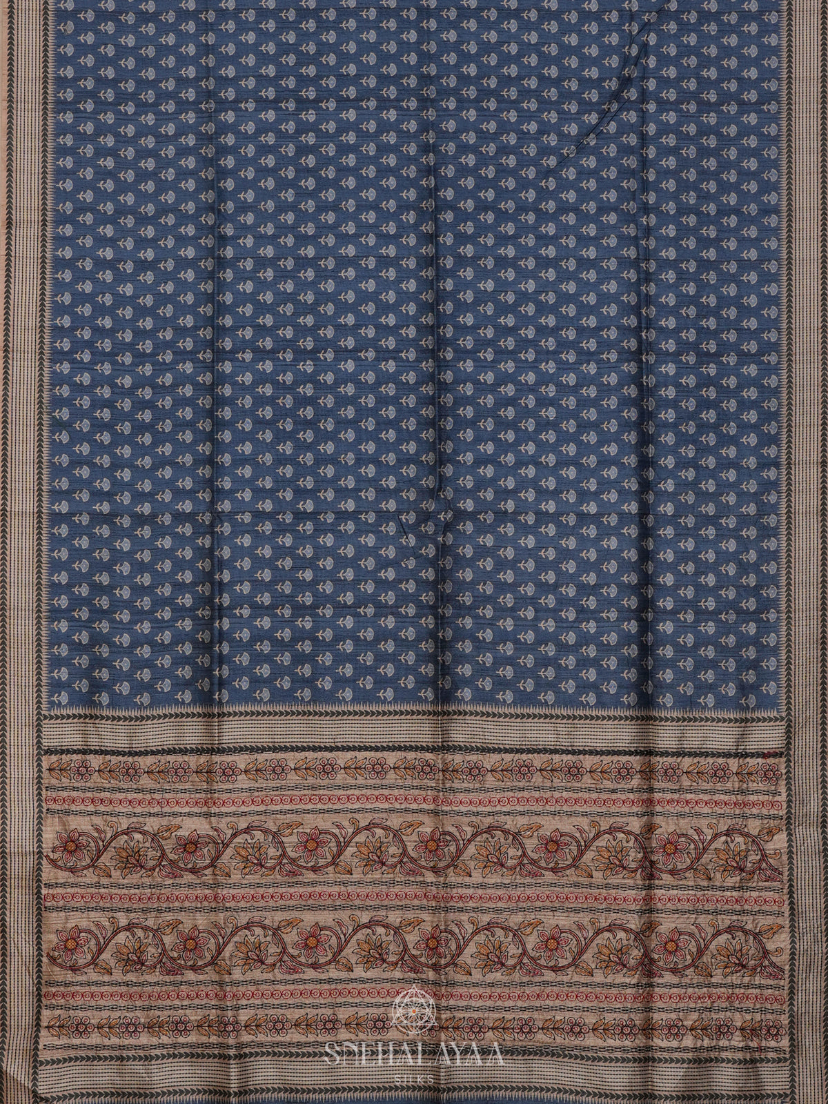 Blue Tussar Embroidery Saree