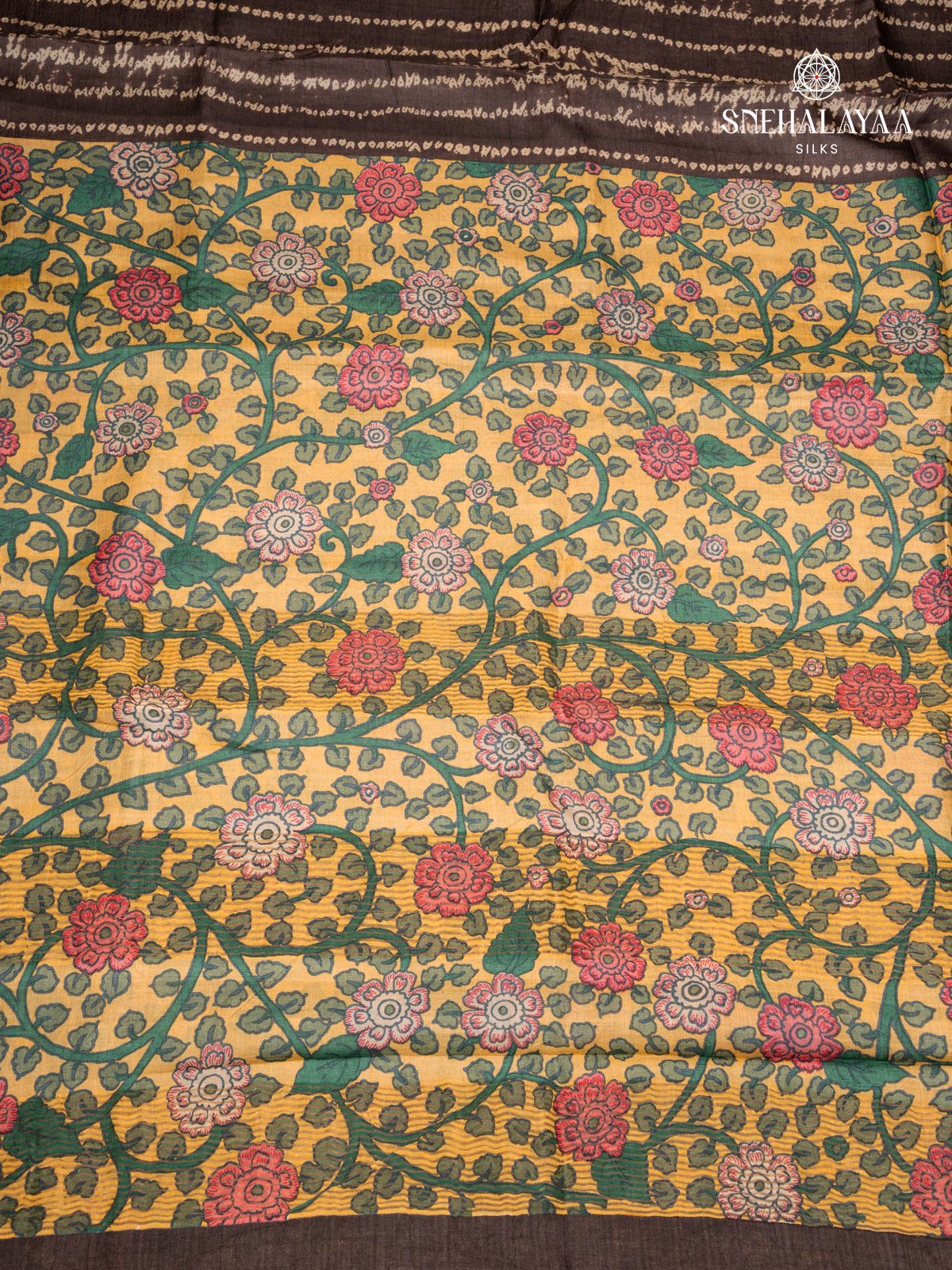 Brown Printed Tussar Saree