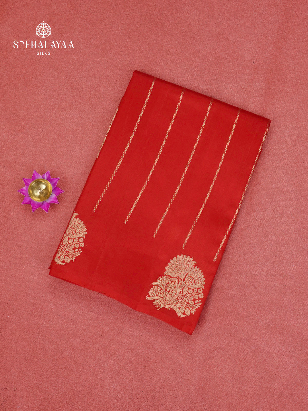 Rust Orange Banaras Poona Silk Saree