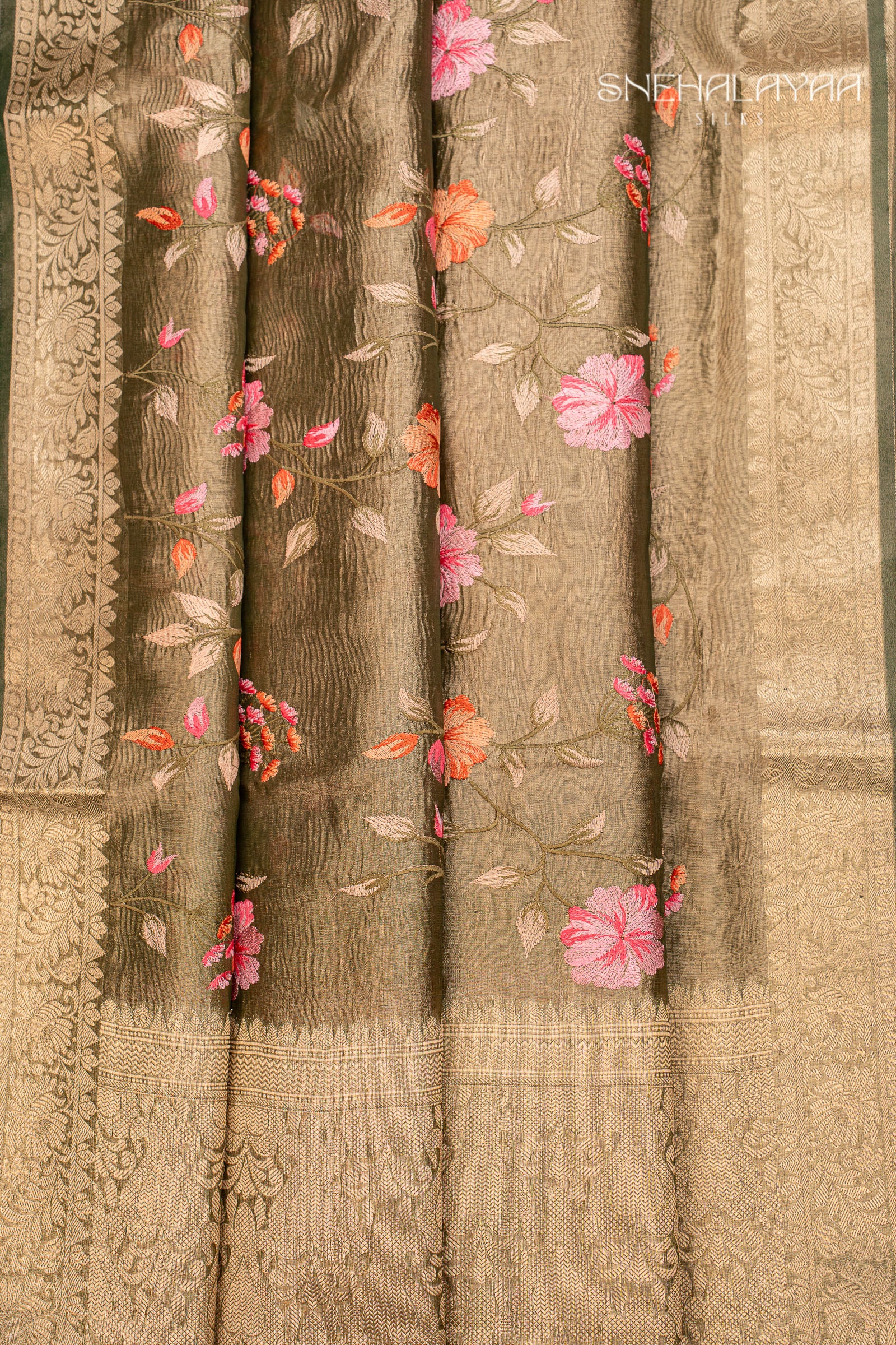 Sage Green Crush Tissue Saree