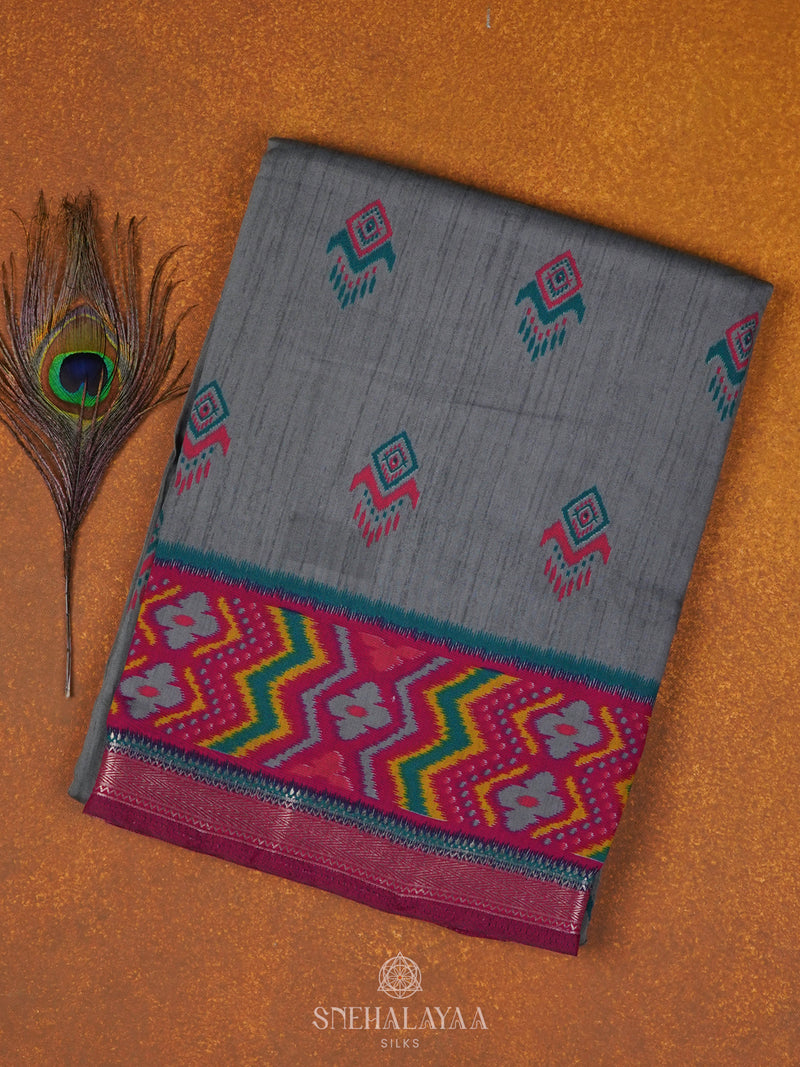 Grey Munga Tussar Saree