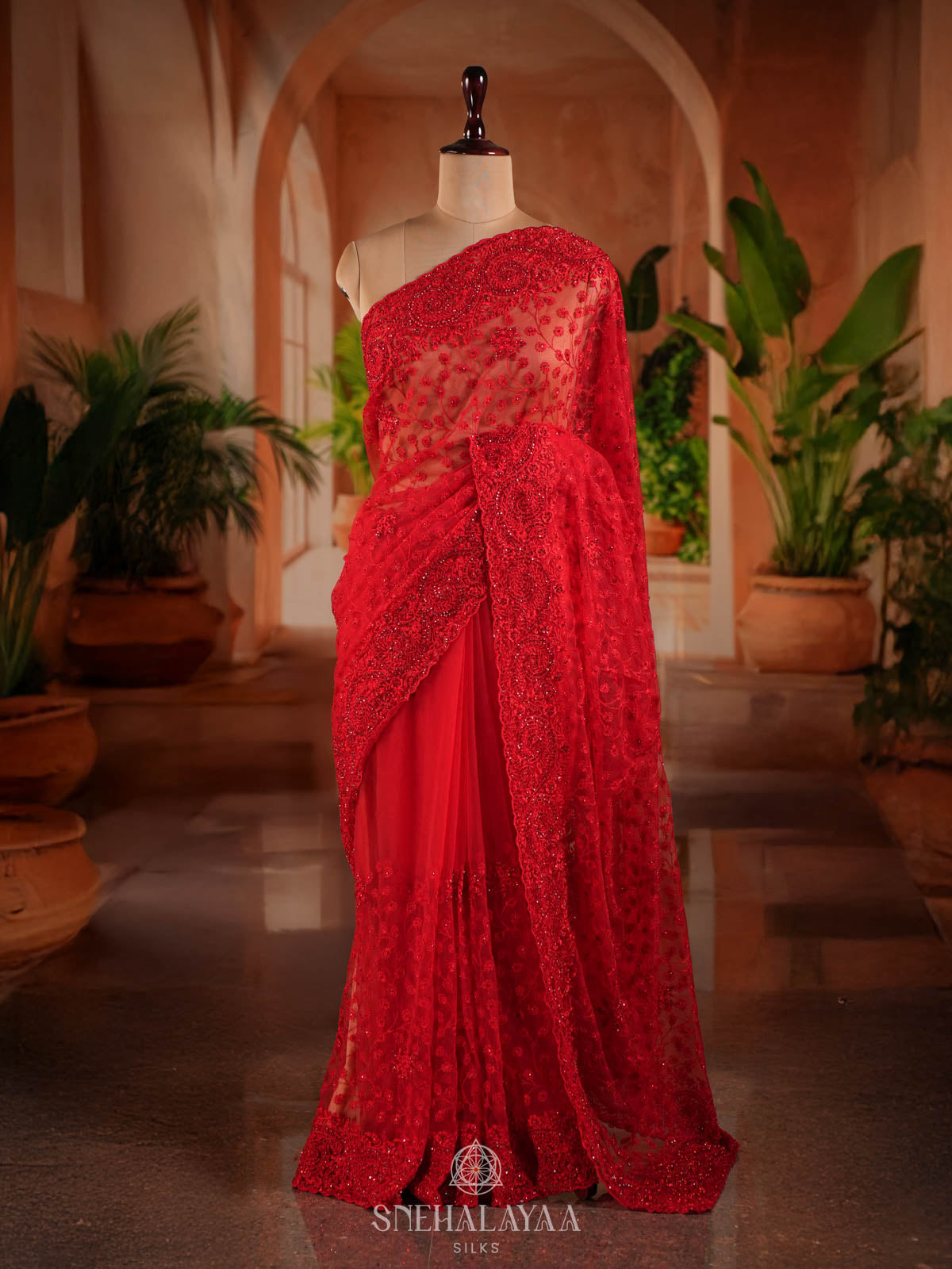 Cheery Red Designer Saree