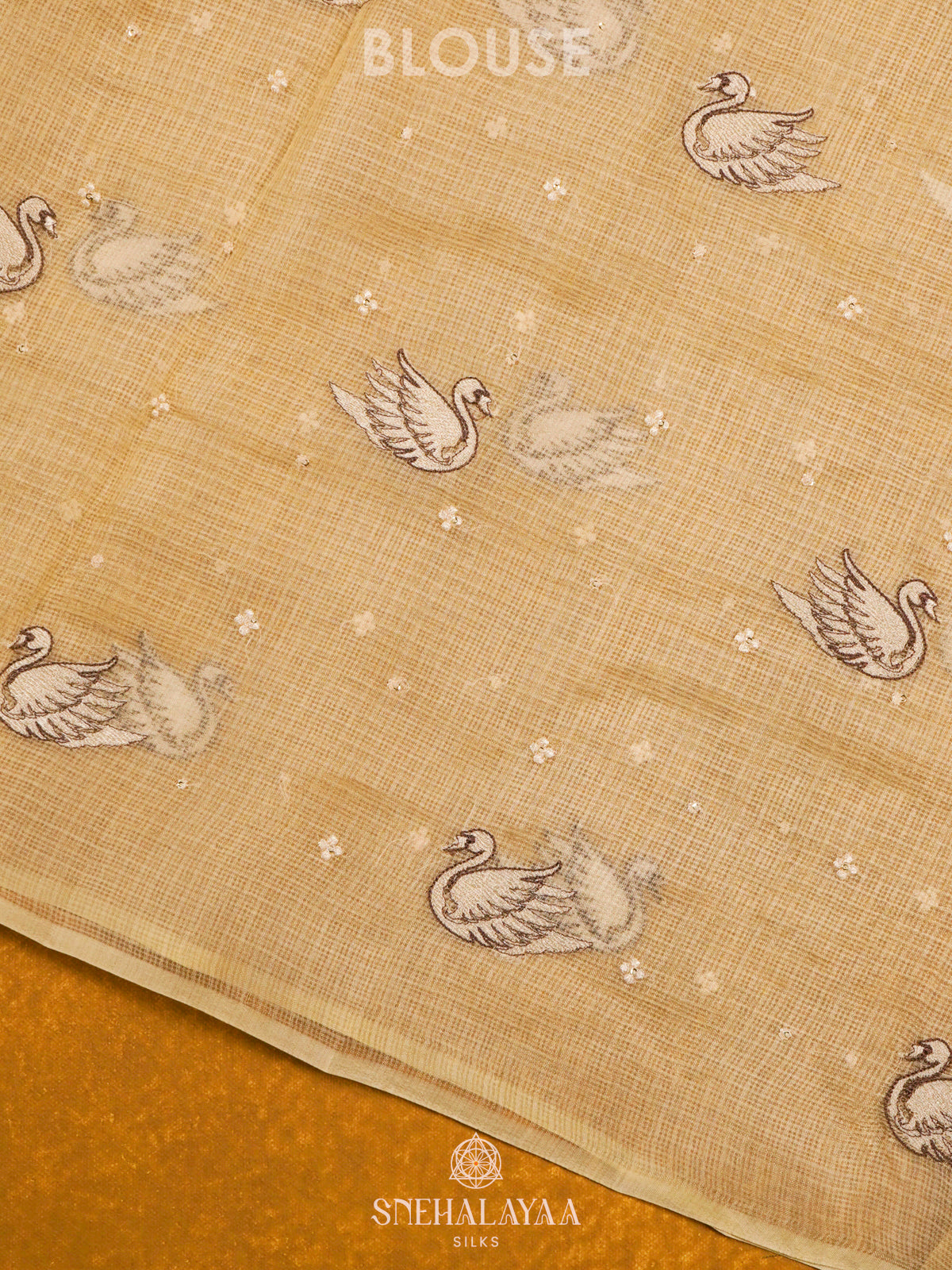 Pale Yellow Kota Embroidery Saree